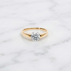 Modern Round Cut East West Ring | Lab Grown Diamond | 14K Yellow Gold Sleek Design