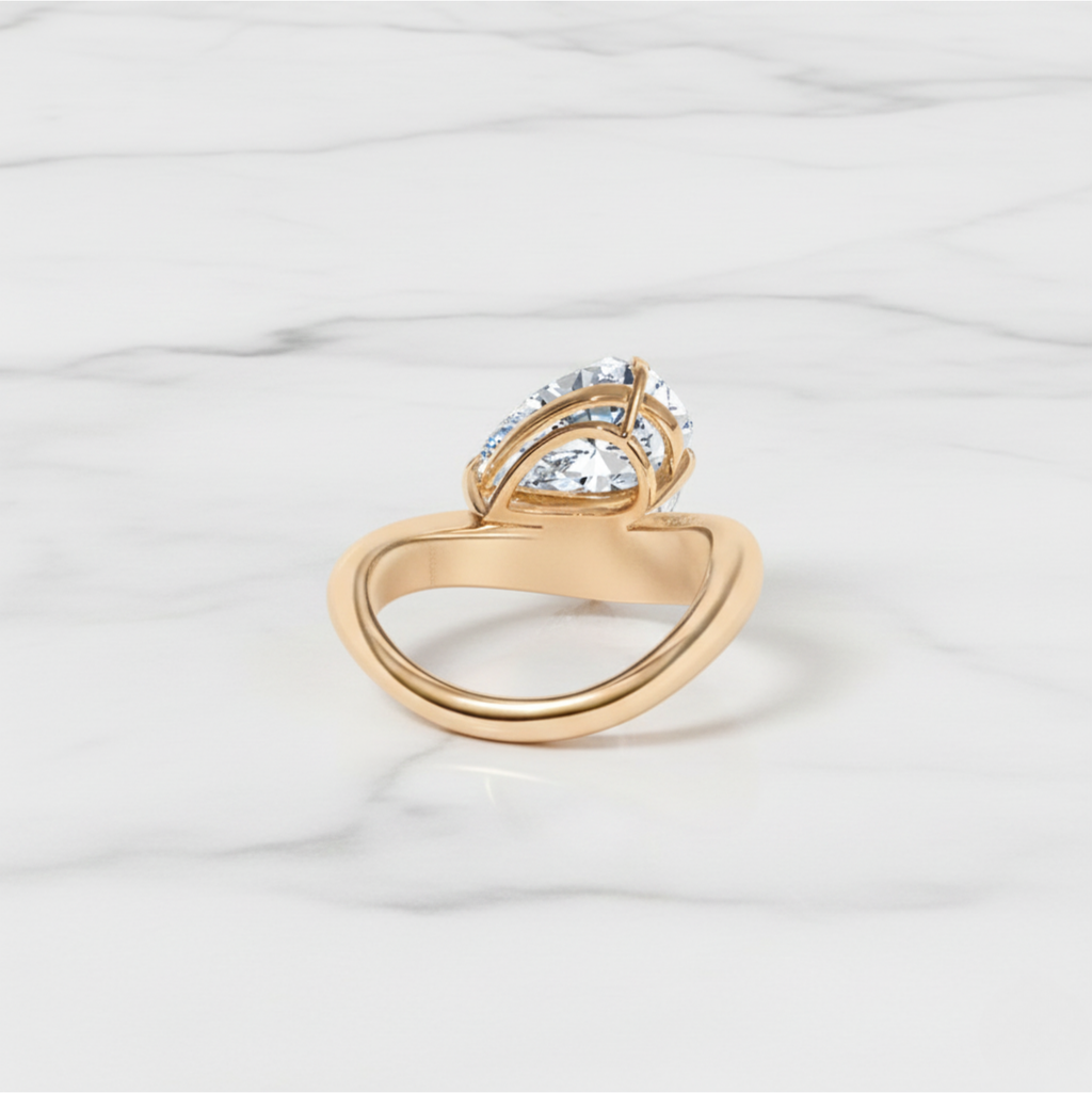 Pear Cut Wrap Twist Ring | Lab Grown Diamond | 14K Yellow Gold Smooth Modern Setting