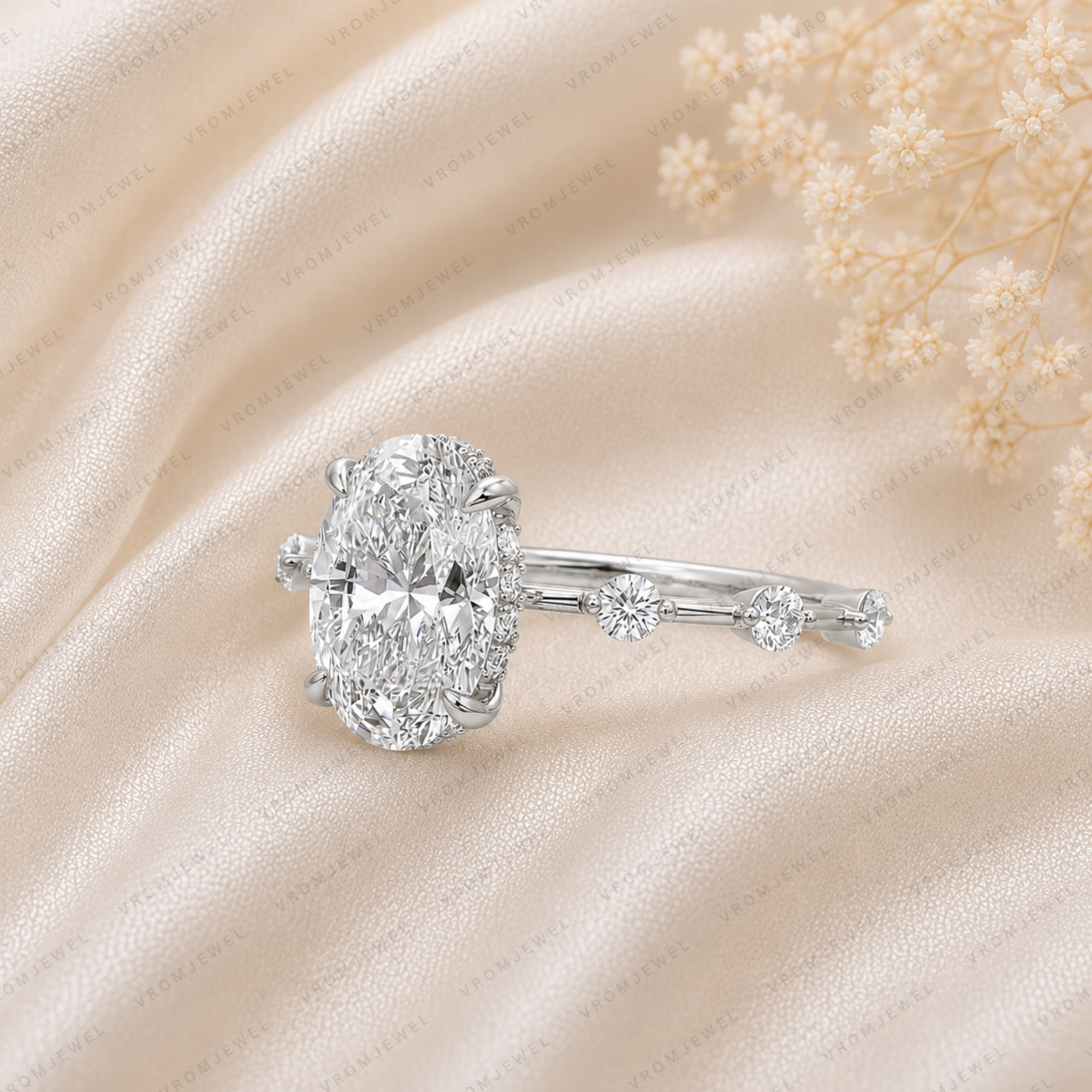 Oval Engagement Ring With Hidden Halo | Lab Grown Diamond | Hidden Halo | 14K Yellow Gold