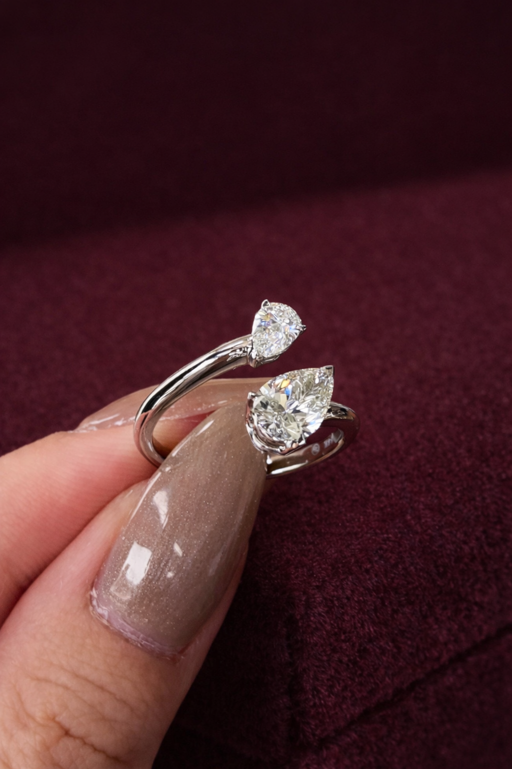 Pear Diamond Open Ring, Double Pear Diamond Ring, Minimalist Pear Diamond Engagement Ring, Modern Open Diamond Ring, Toi et Moi Style Ring