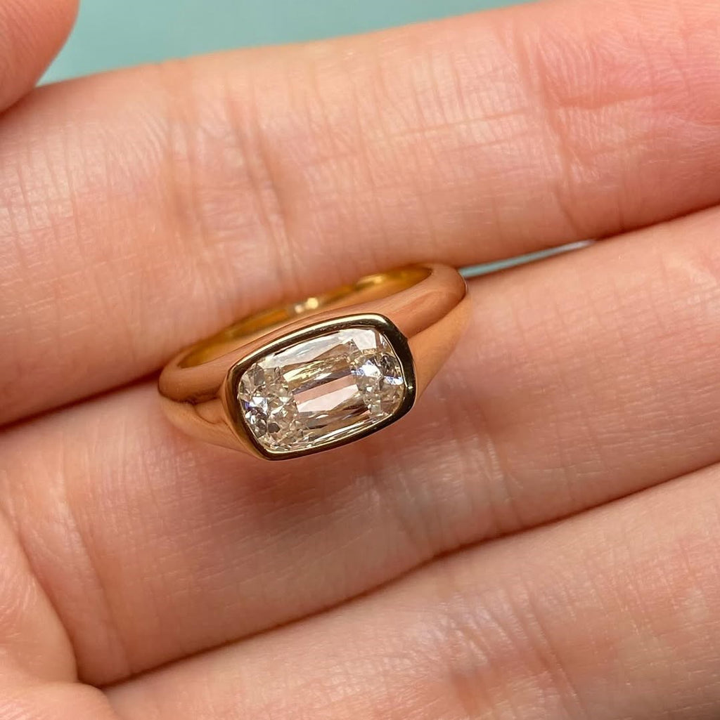 Modern Criss Cut Bezel Engagement Ring | Lab Grown Diamond | 14K Yellow Gold Fine Jewelry