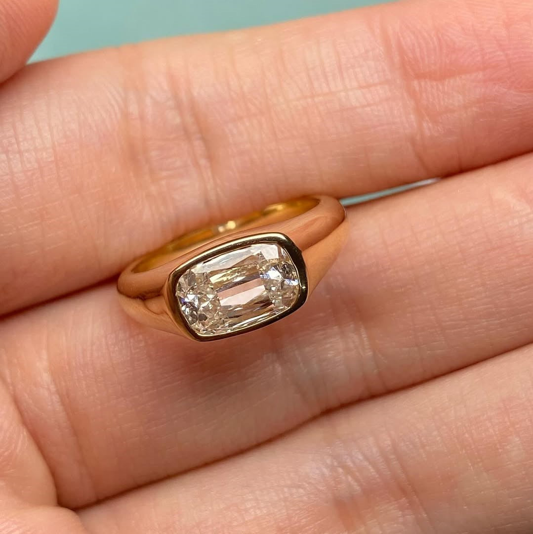 Modern Criss Cut Bezel Engagement Ring | Lab Grown Diamond | 14K Yellow Gold Fine Jewelry