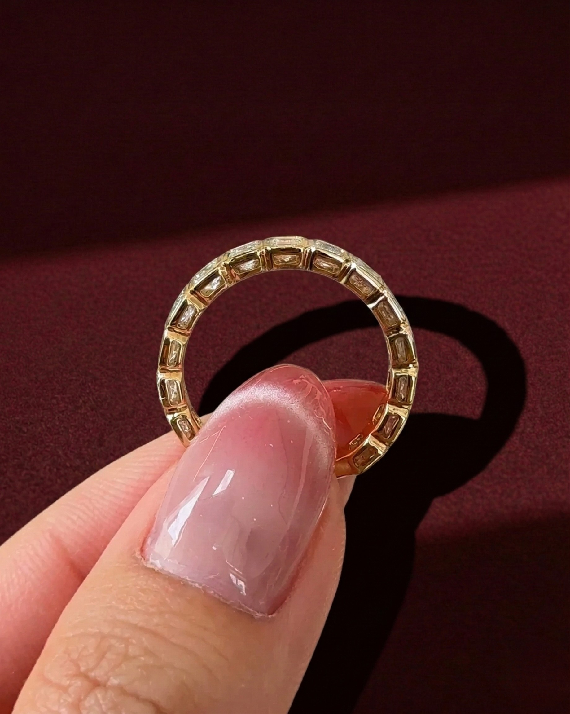 Emerald Cut Diamond Eternity Band, Emerald Diamond Full Eternity Ring, Bezel Set Emerald Diamond Wedding Band, Emerald Cut Stackable Ring.