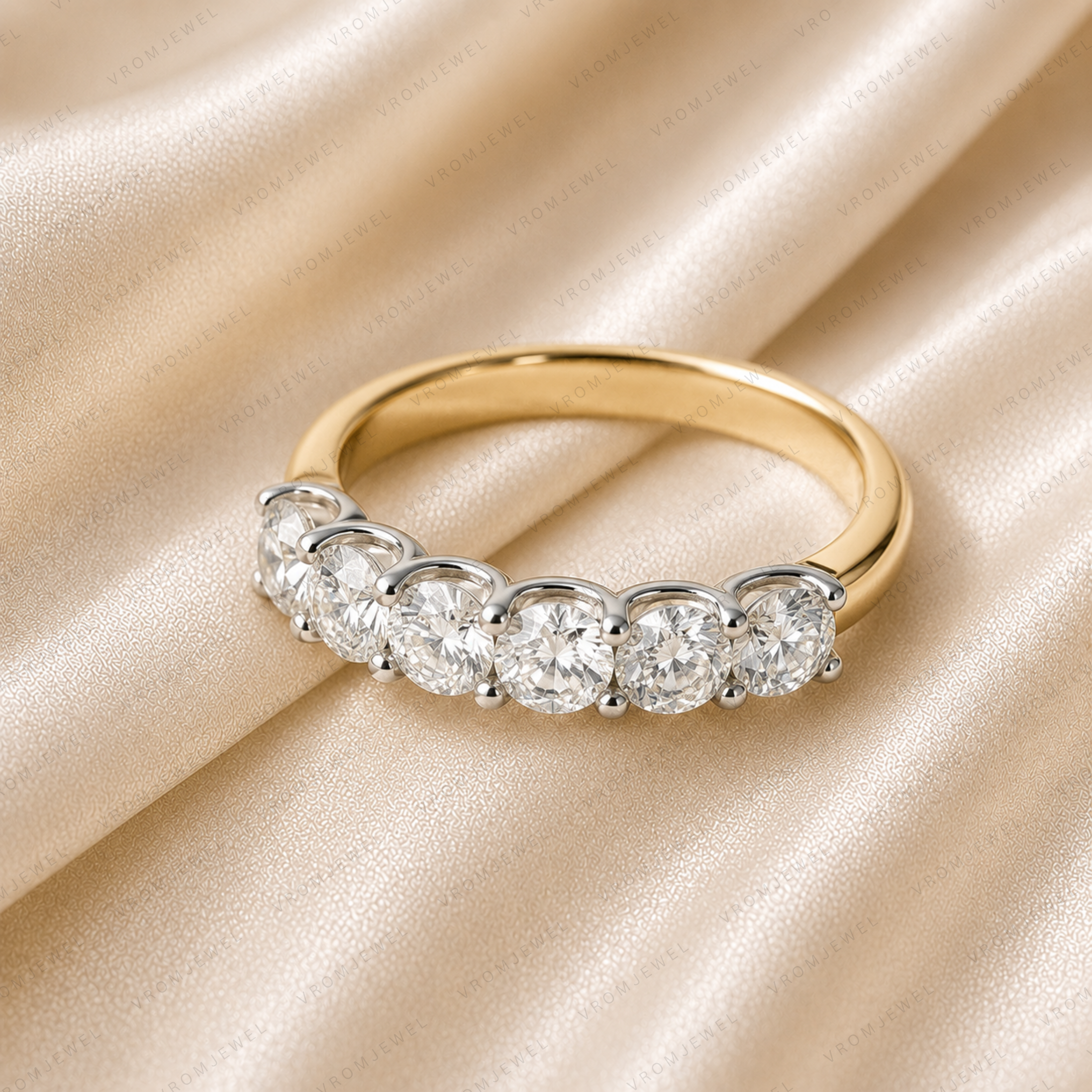 Elegant Round Lab Grown Diamond Seven Stone Wedding Band in Solid 14K Gold