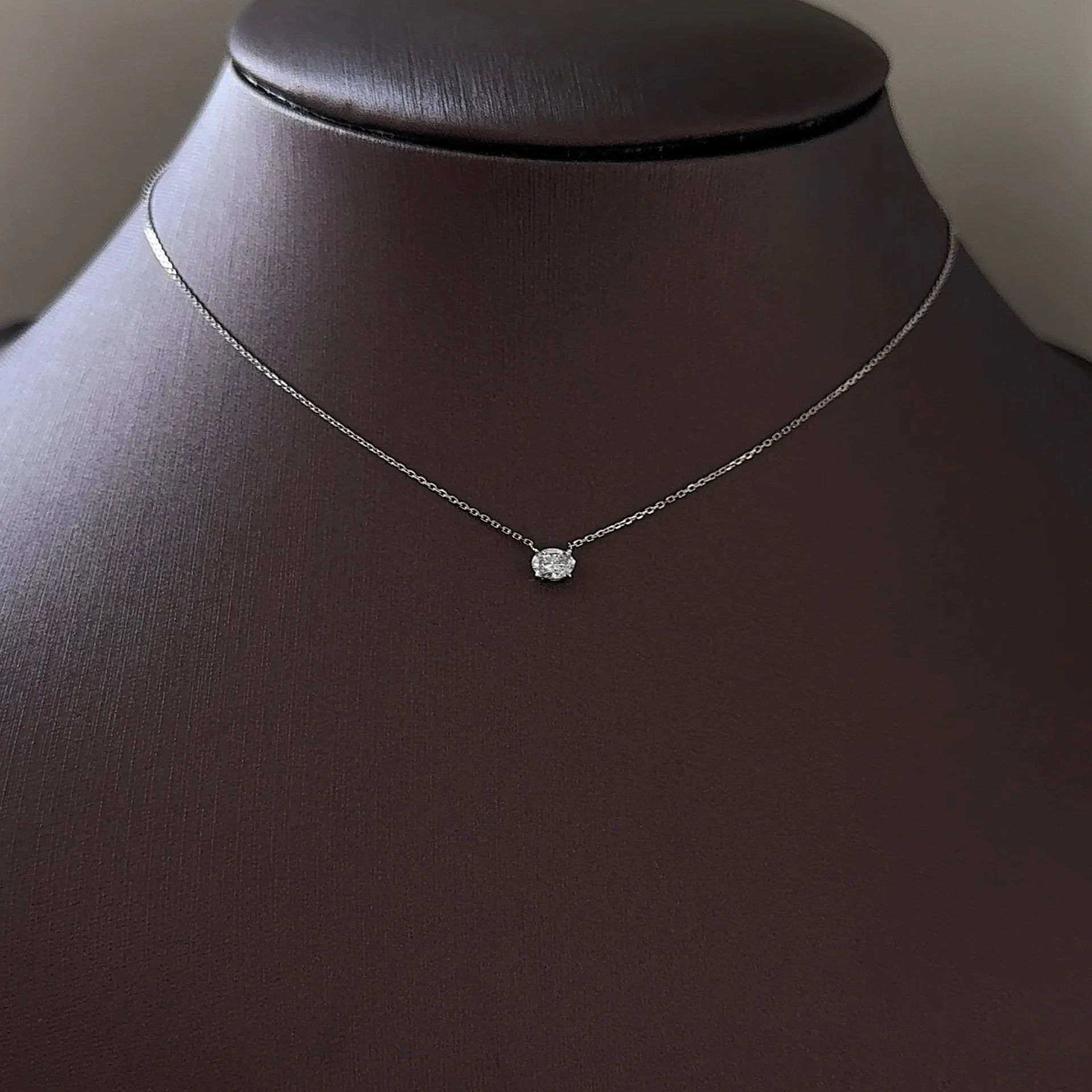 Oval Cut East West Pendant Necklace | Lab Grown Diamond | 14K Yellow Gold Minimalist