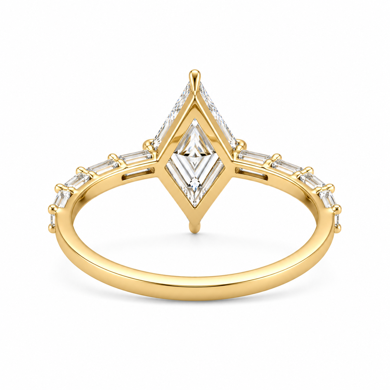 Lozenge Shape Lab Grown Diamond Ring | 2 CT | Baguette Pave Band | Geometric Modern Engagement Ring | 14K Gold