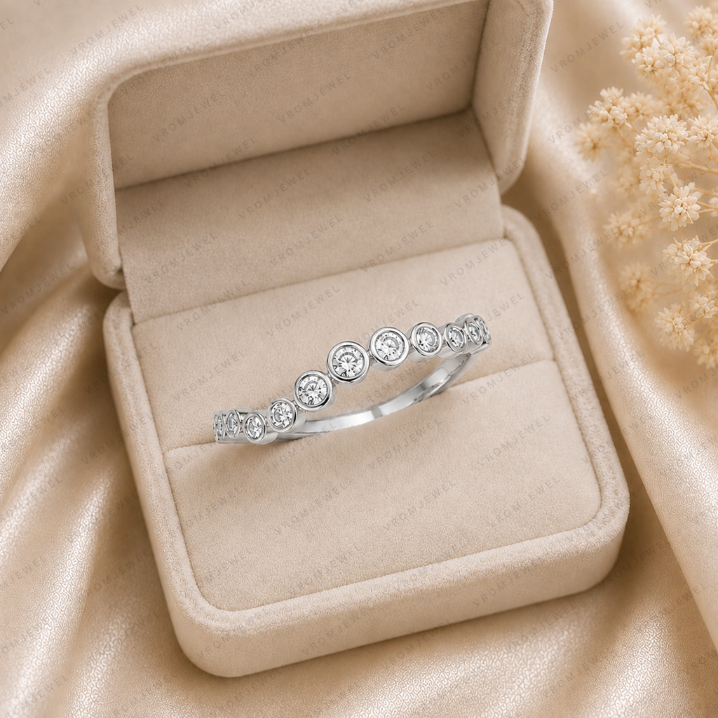 14K Gold Curve Lab Grown Diamond Ring: Bezel Set Stacking Band