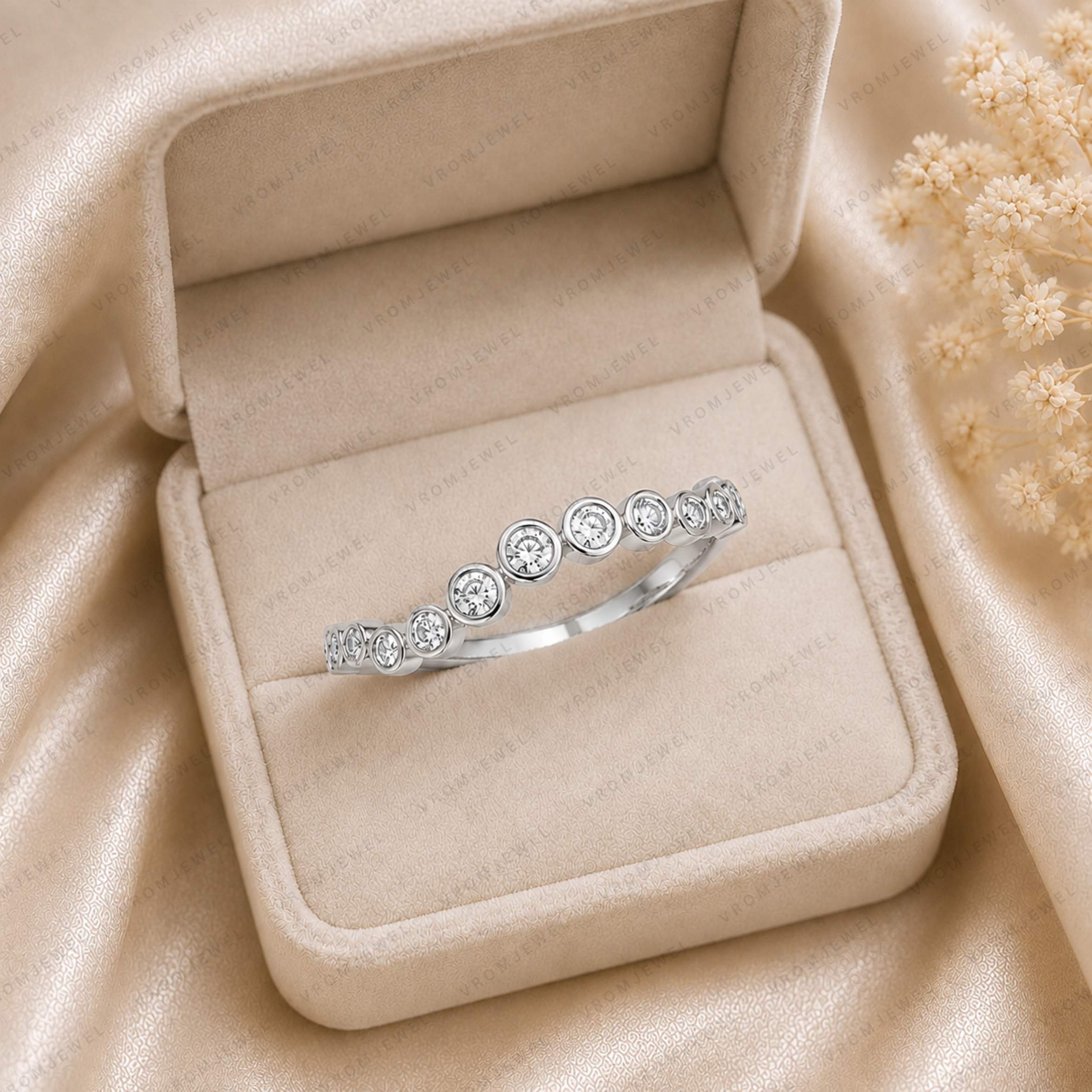14K Gold Curve Lab Grown Diamond Ring: Bezel Set Stacking Band