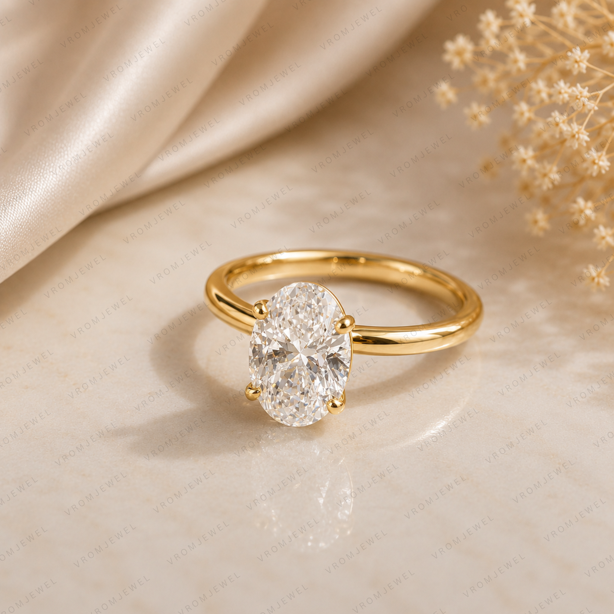 Oval Lab Grown Diamond Solitaire Engagement Ring in Solid 14K Gold