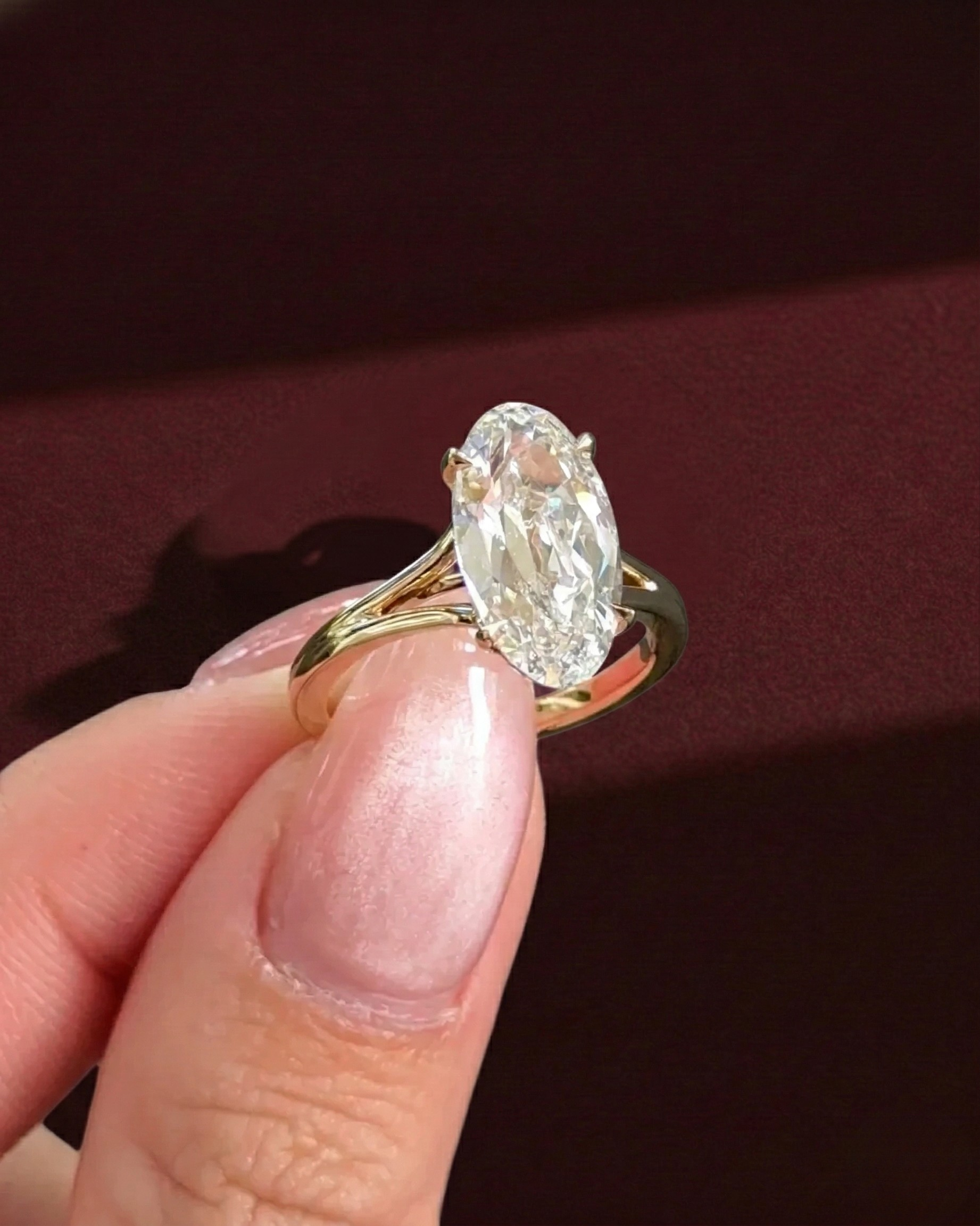 Moval Diamond Engagement Ring, Moval Cut Diamond Solitaire Ring, Elongated Oval Marquise Diamond Ring, Unique Diamond Engagement Ring.