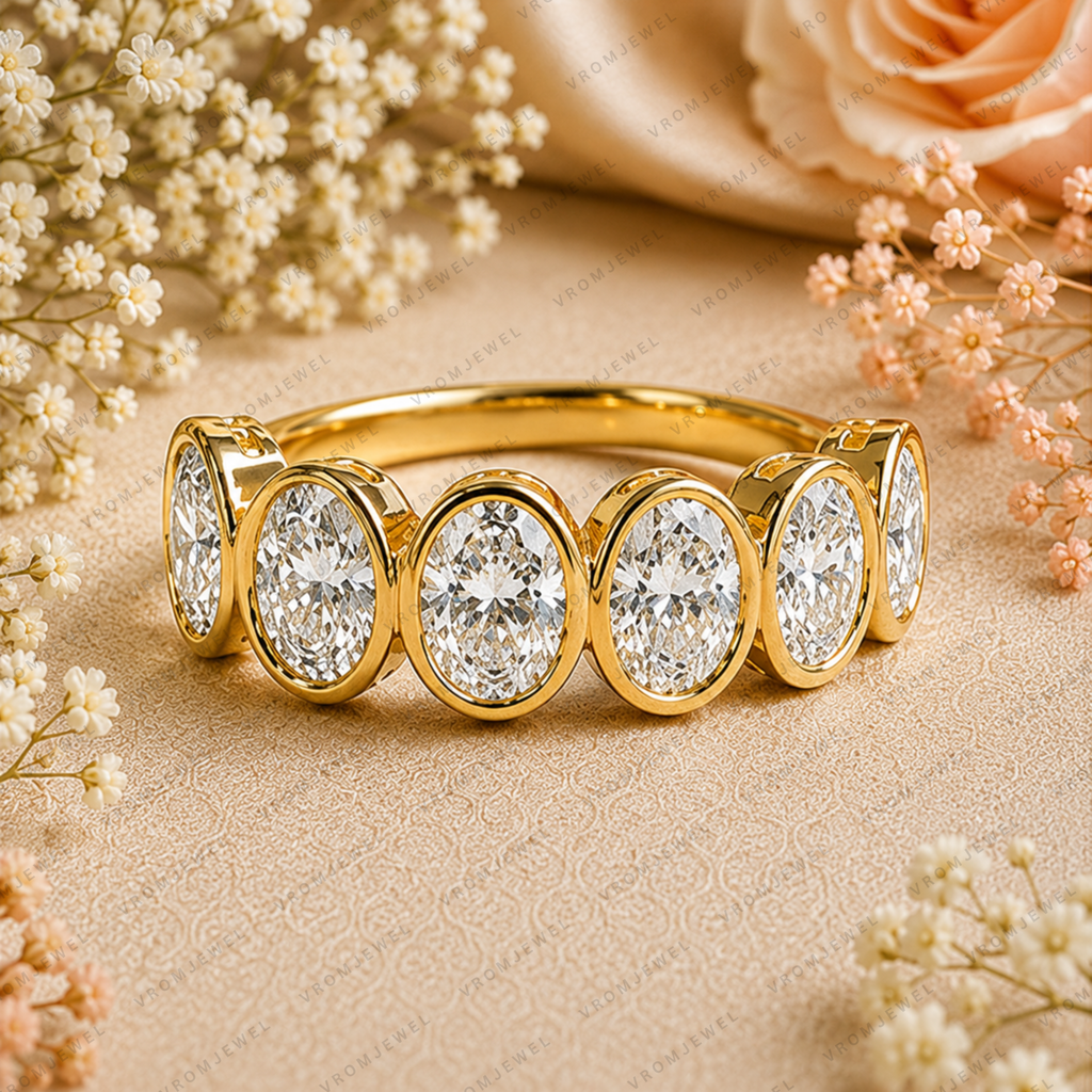 Seven Stone Oval Lab Grown Diamond Anniversary Band in Solid 14K Gold