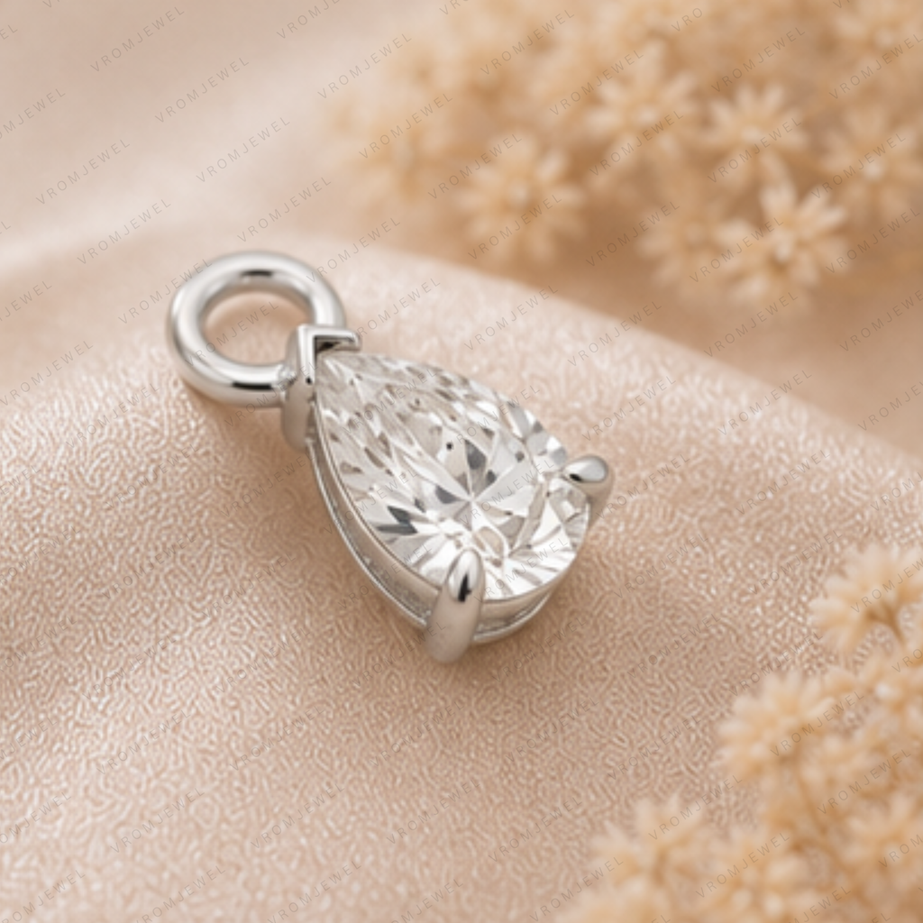 Dainty Lab Diamond Pear Charm Earrings: 14k Gold Bridal Jewelry