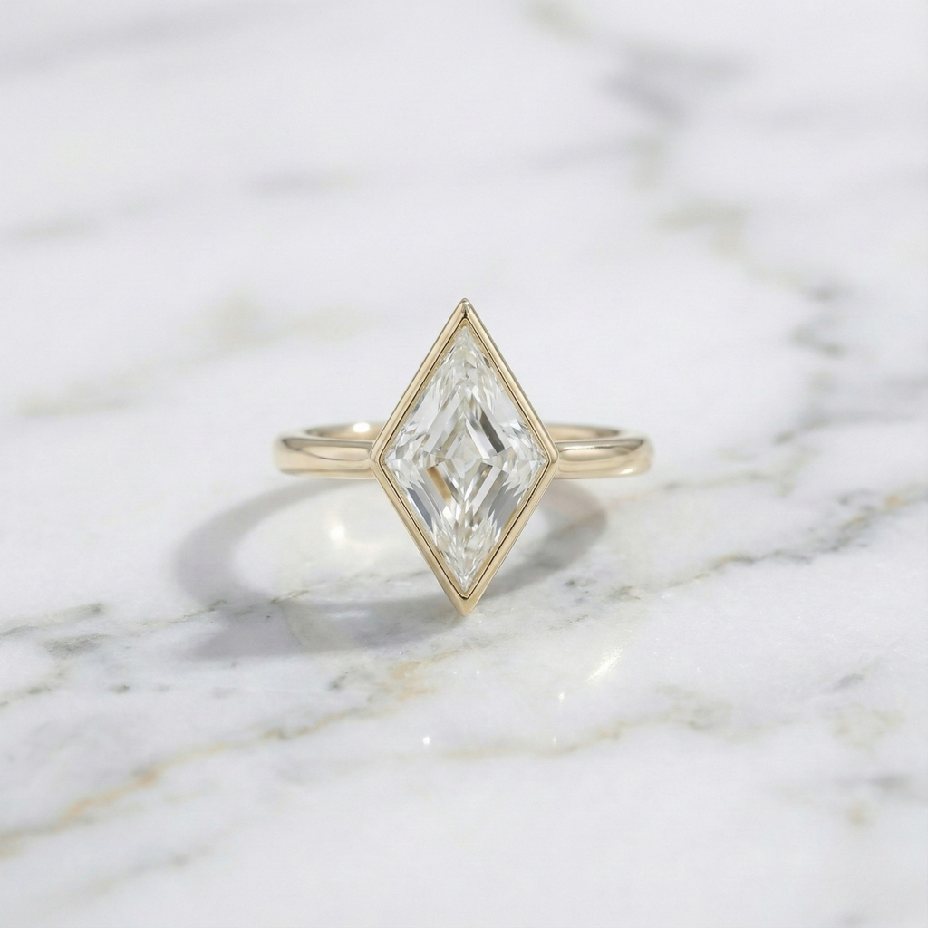 Lozenge Cut Bezel Set Solitaire Ring | Lab Grown Diamond | 14K Yellow Gold Modern Geometric