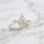 Lozenge Cut Bezel Set Solitaire Ring | Lab Grown Diamond | 14K Yellow Gold Modern Geometric