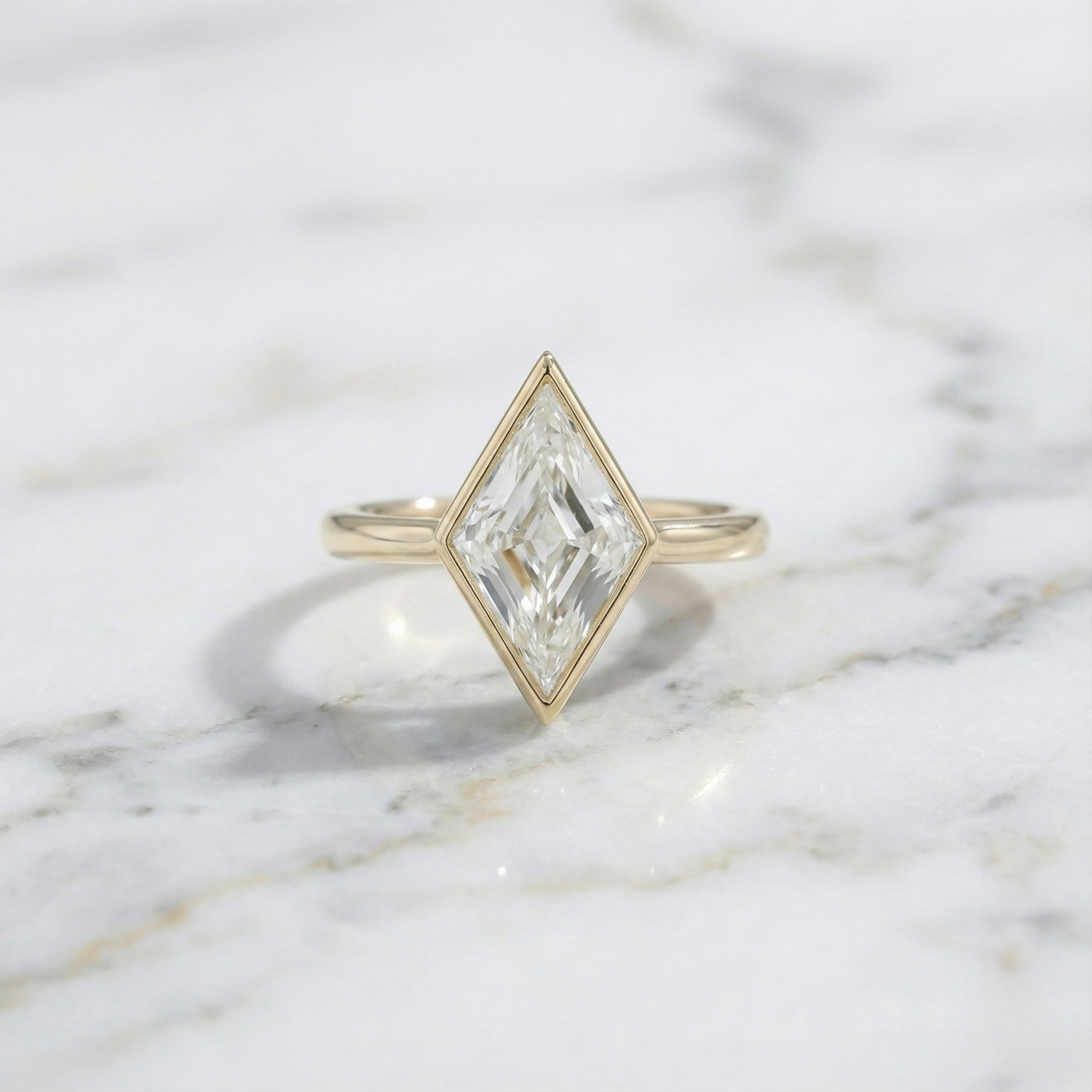 Lozenge Cut Bezel Set Solitaire Ring | Lab Grown Diamond | 14K Yellow Gold Modern Geometric