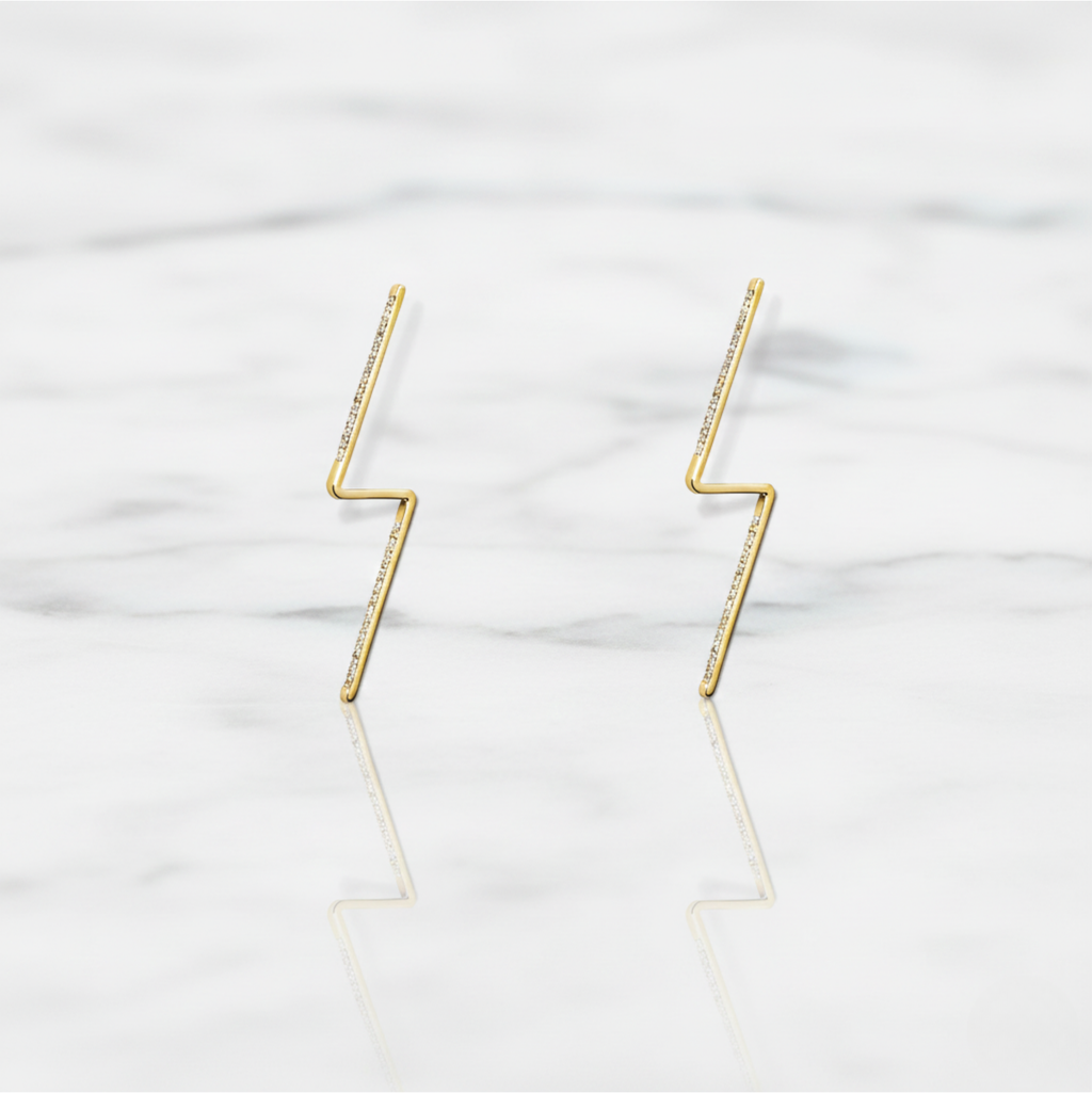Linear Zig Zag Earring Lightning Design | Lab Grown Diamond | 14K Yellow Gold