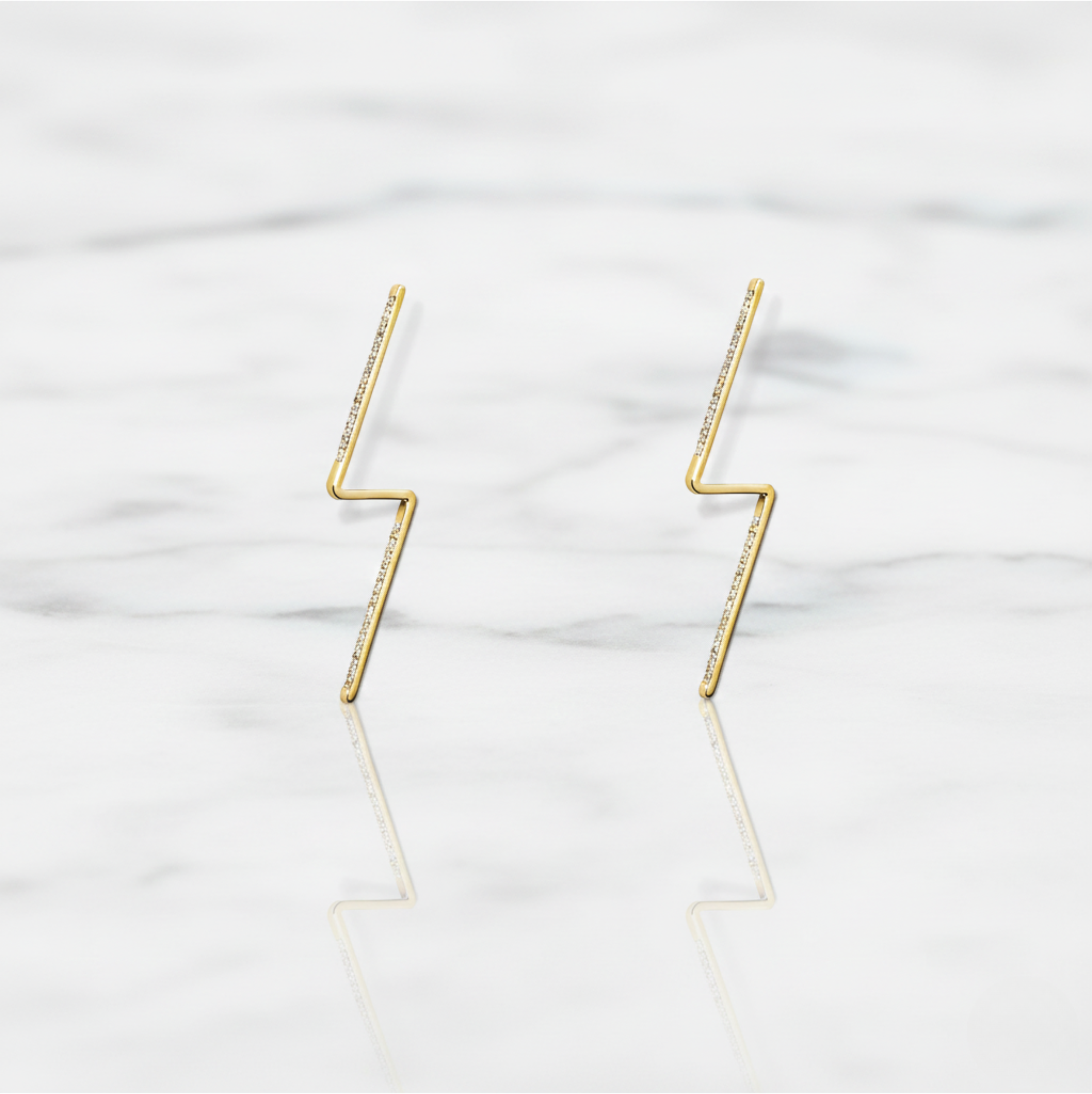 Linear Zig Zag Earring Lightning Design | Lab Grown Diamond | 14K Yellow Gold