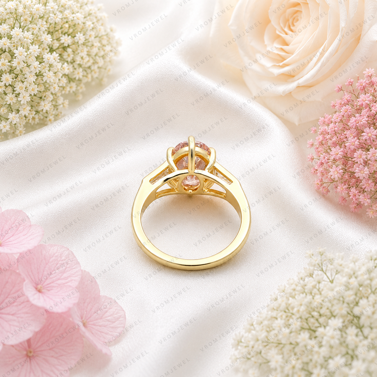 Pink Oval Lab Grown Diamond Engagement Ring, Pink Diamond Ring, Elegant Halo Setting, Diamond Accent Ring, 10K 14K 18K Gold