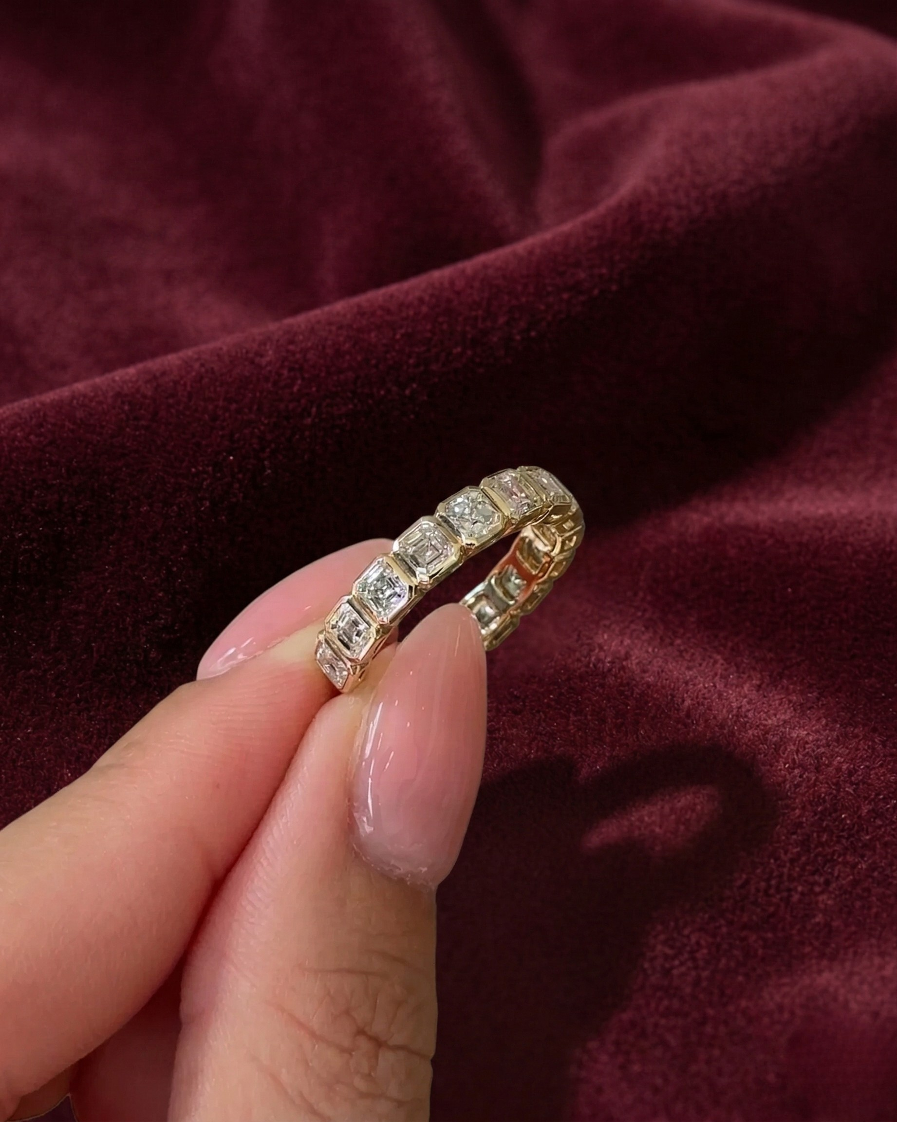 Asscher Cut Diamond Half Eternity Band, Bezel Set Asscher Diamond Wedding Band, Stackable Diamond Ring, Anniversary Diamond Band