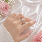 Round Lab Grown Diamond Engagement Ring, F Color Diamond Ring, Pink Diamond Side Stones, Three Stone Ring, Floral Inspired Ring, 10K 14K 18K