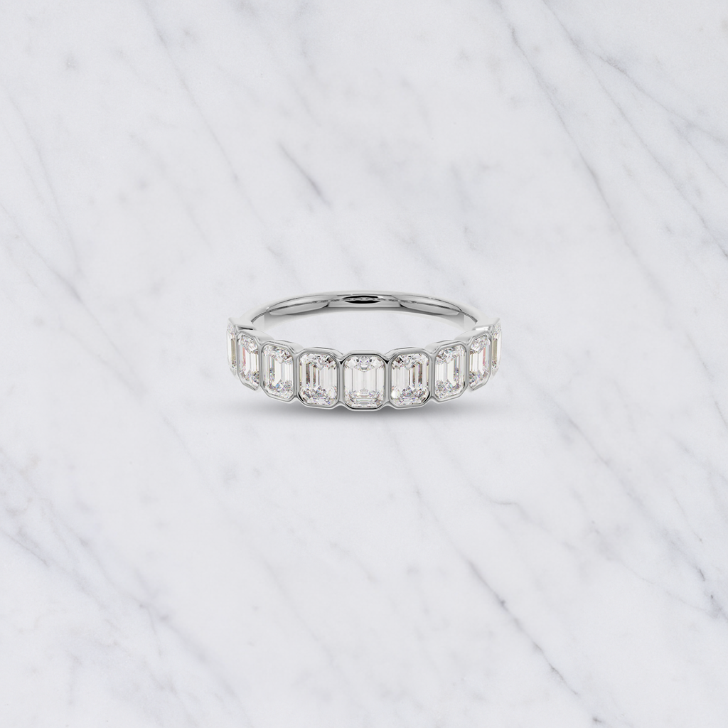 Emerald Cut Lab Grown Diamond Bezel Set Bridal Ring in Solid 14K Gold