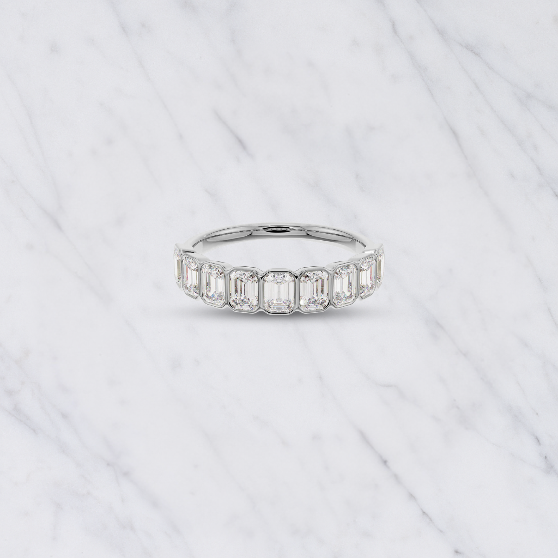 Emerald Cut Lab Grown Diamond Bezel Set Bridal Ring in Solid 14K Gold