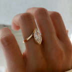 Modern Marquise Cut Bezel Bypass Ring | Lab Grown Diamond | 14K Yellow Gold