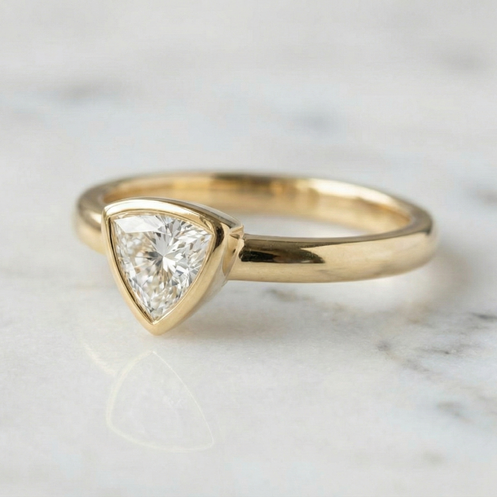 Triangle Shape Bezel Set Solitaire Ring | Lab Grown Diamond | 14K Yellow Gold