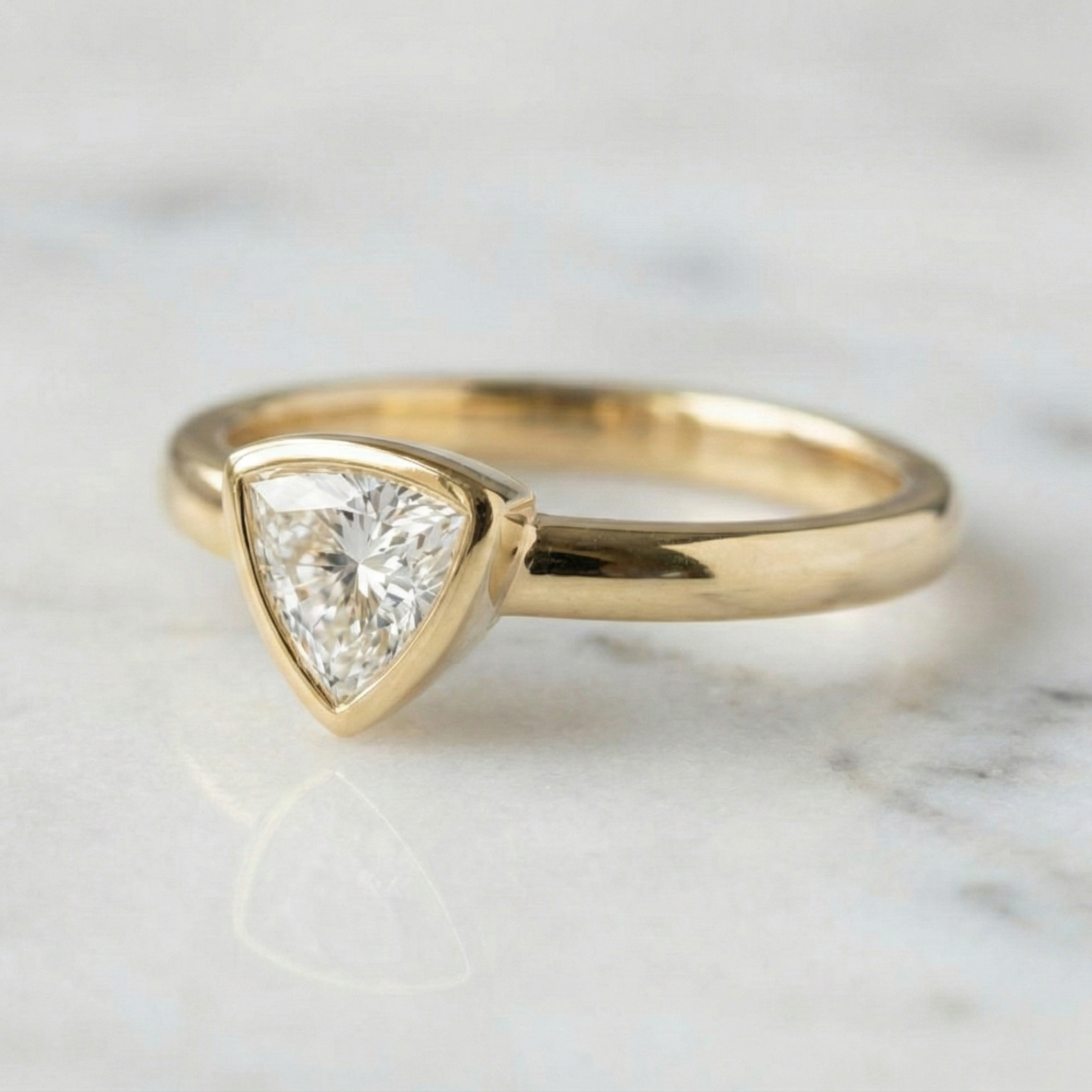 Triangle Shape Bezel Set Solitaire Ring | Lab Grown Diamond | 14K Yellow Gold