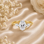 Oval Lab Grown Diamond Engagement Ring with Pear Side Stones in Solid 14K Gold