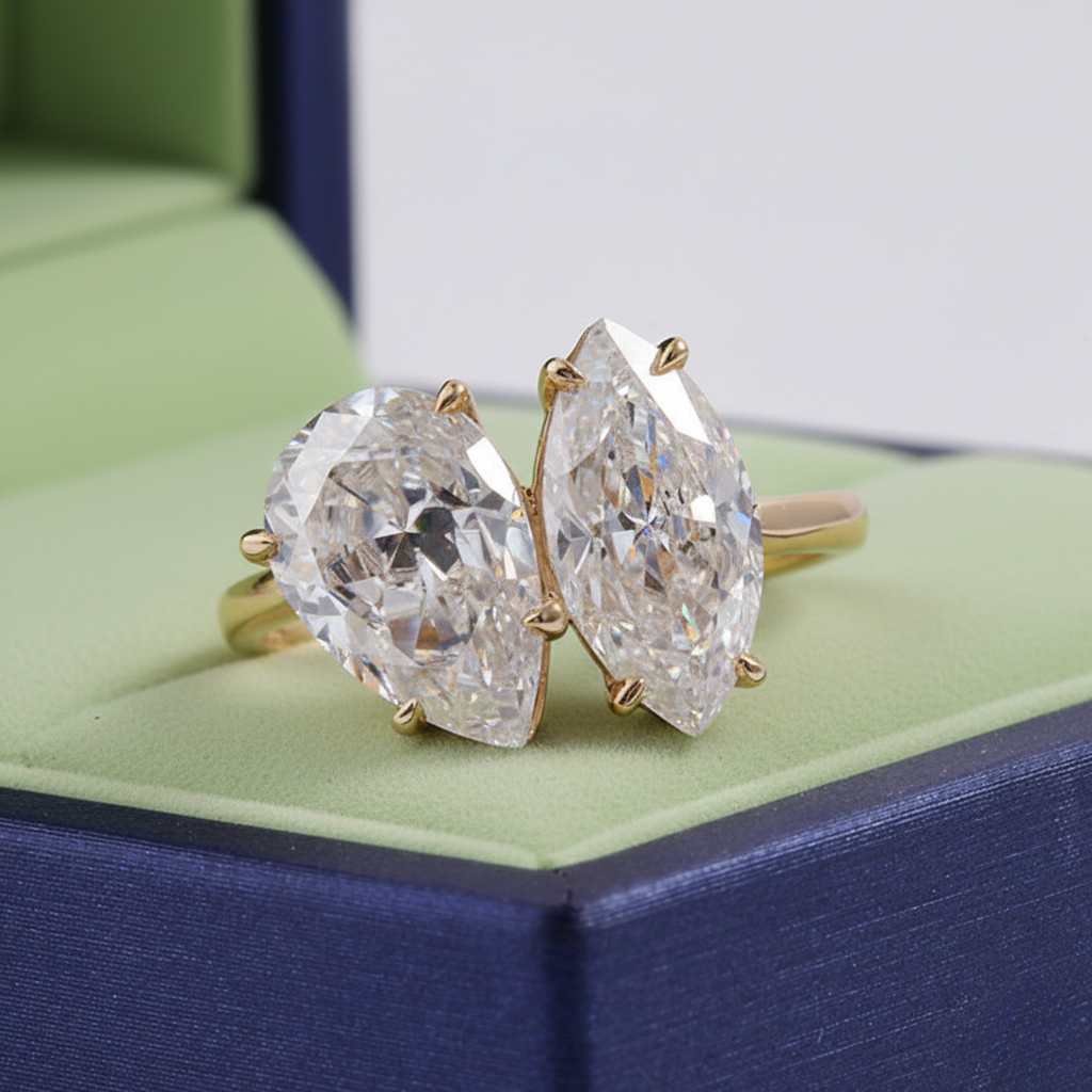 Elegant Pear & Marquise Toi et Moi Ring | Lab Grown Diamond | 14K Yellow Gold