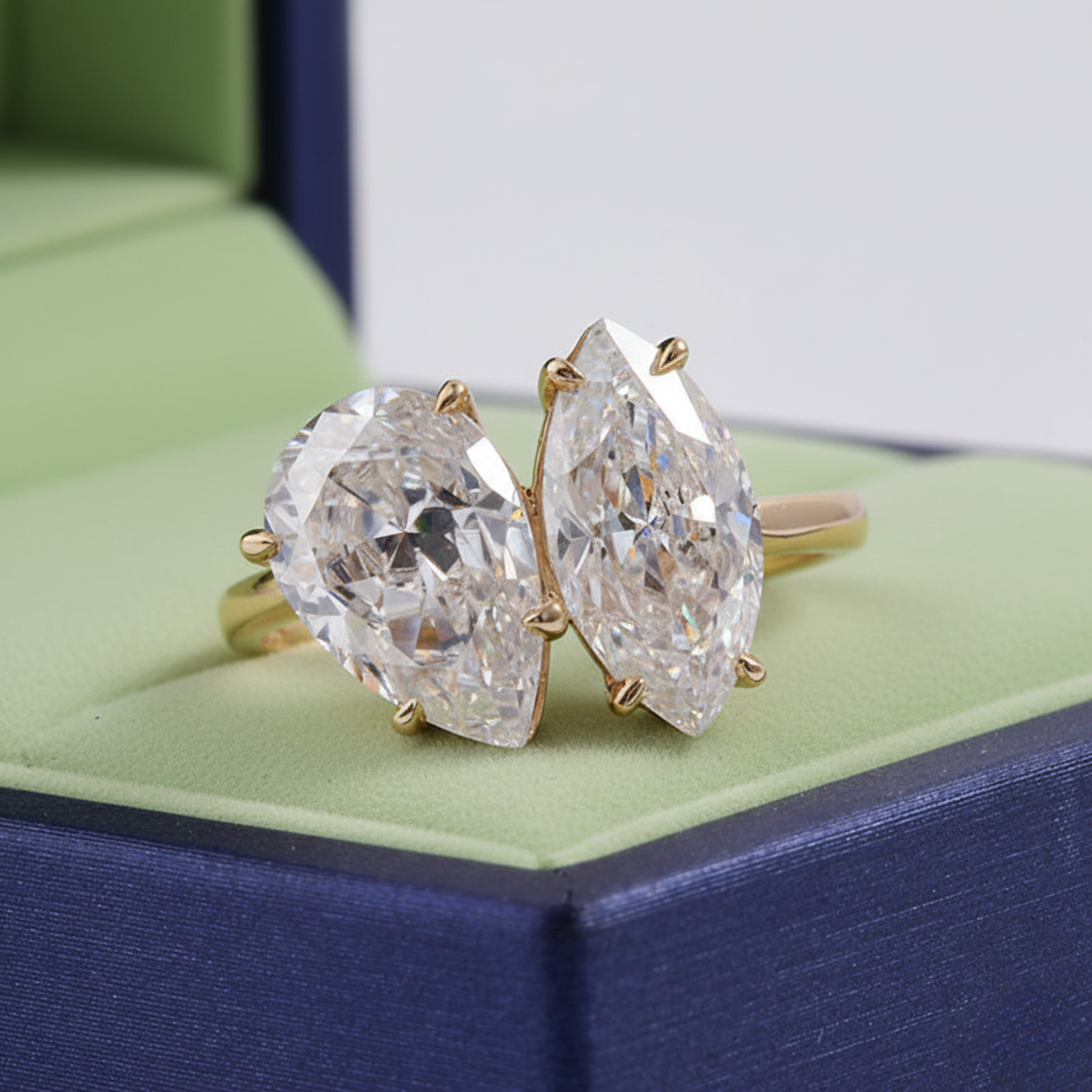 Elegant Pear & Marquise Toi et Moi Ring | Lab Grown Diamond | 14K Yellow Gold