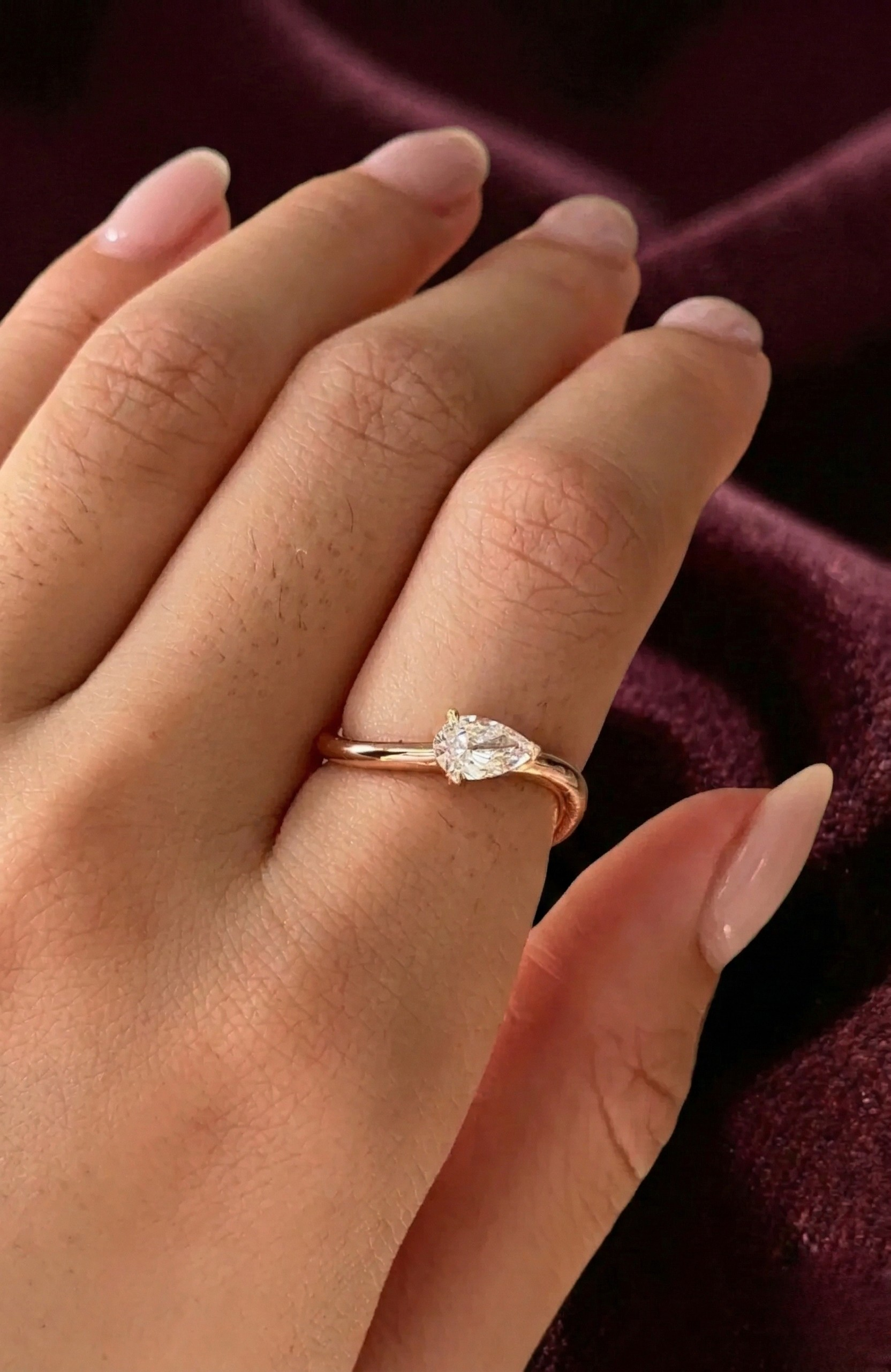 Pear Lab Grown Diamond Engagement Ring, Minimalist Pear Solitaire Ring, 14K Yellow Gold Open Diamond Ring, Unique Promise Ring