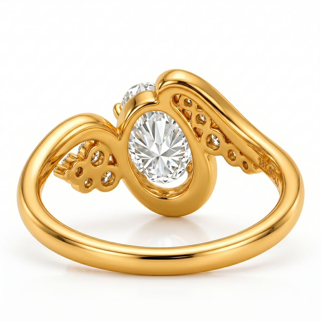 Oval Cut Lab Grown Diamond Ring | 1 CT IGI Certified | Graduated Accent Wrap Design | Modern Engagement Ring | 14K Gold