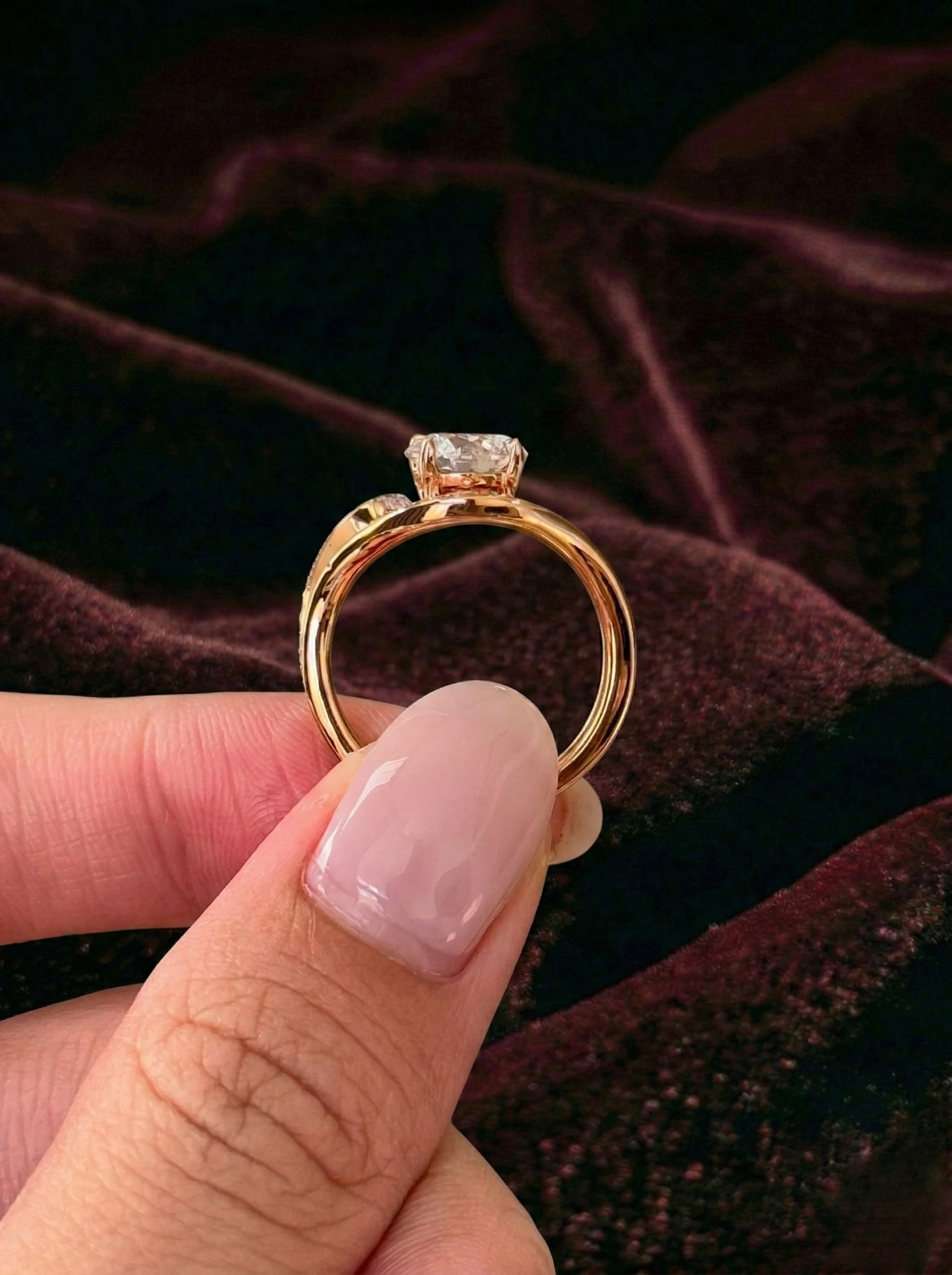Round Lab Grown Diamond Engagement Ring, Twisted Pavé Diamond Ring, 14K Gold Infinity Style Ring, Unique Halo Diamond Ring
