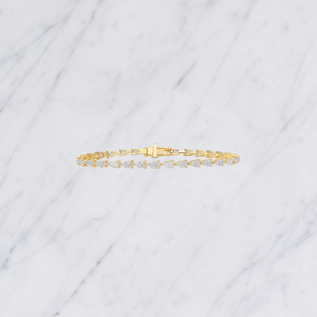 5.60ct Pear Cut Lab Grown Diamond Tennis Bracelet: 14k Gold Bridal Jewelry