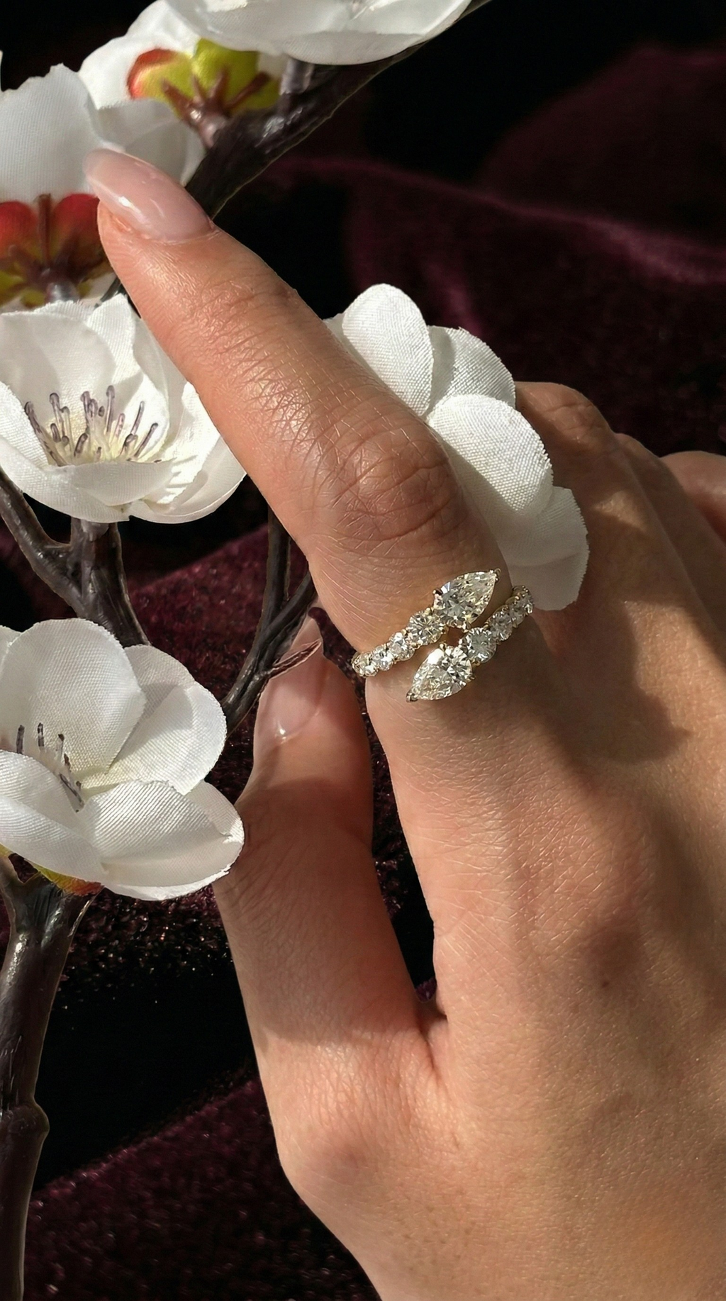 Pear Lab Grown Diamond Toi et Moi Ring, Two Pear Diamond Engagement Ring, 14K Yellow Gold Diamond Ring, Minimalist Two Stone Ring