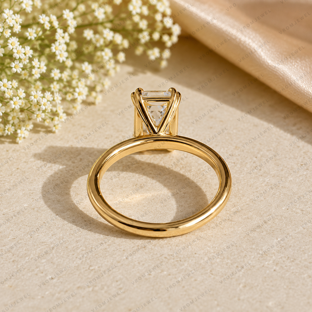 Emerald Cut Lab Grown Diamond Multi Prong Solitaire Ring in Solid 14K Gold