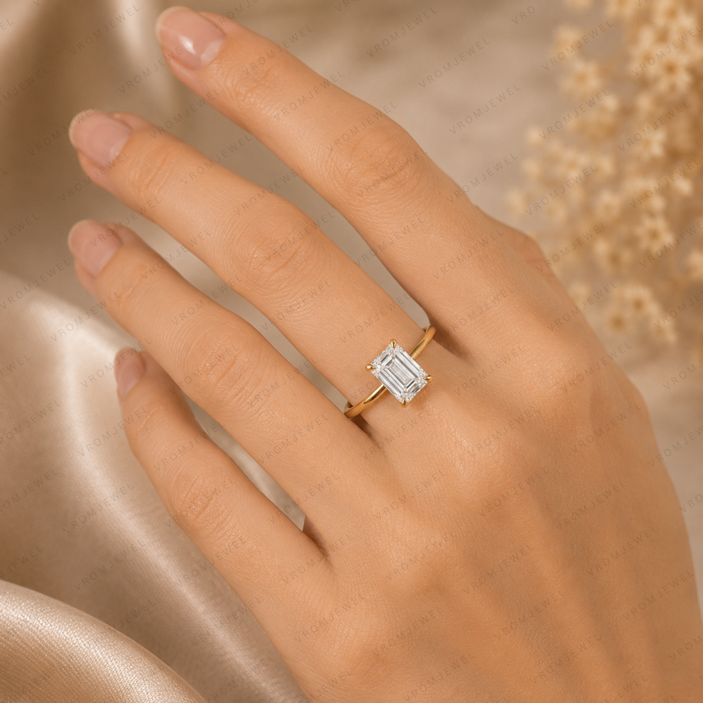 Radiant Cut Lab Grown Diamond Solitaire Engagement Ring in Solid 14K Gold