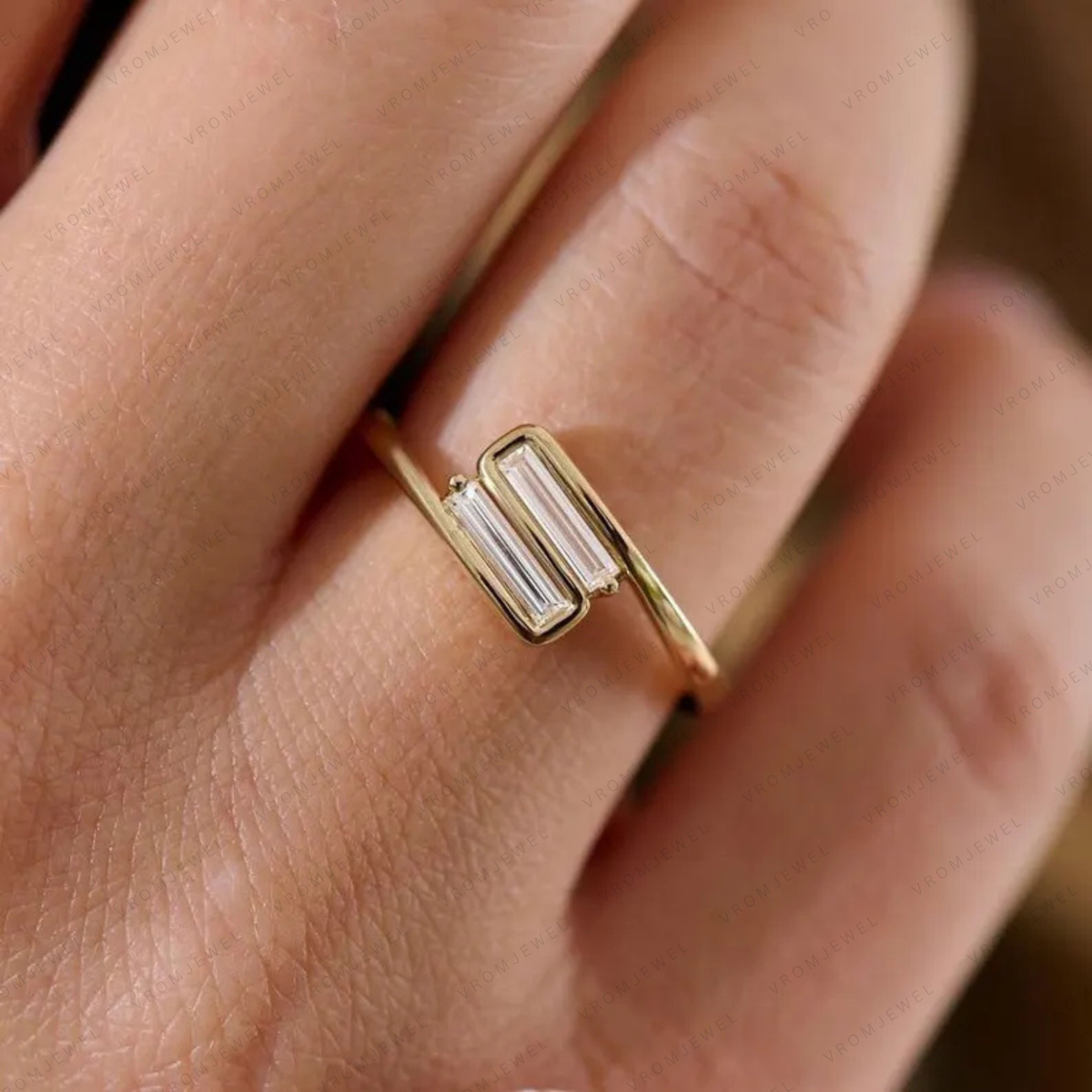 Baguette Diamond Ring, Baguette Lab Grown Diamond Ring, Minimalist Diamond Ring, Solitaire Gold Ring, Modern Engagement Ring