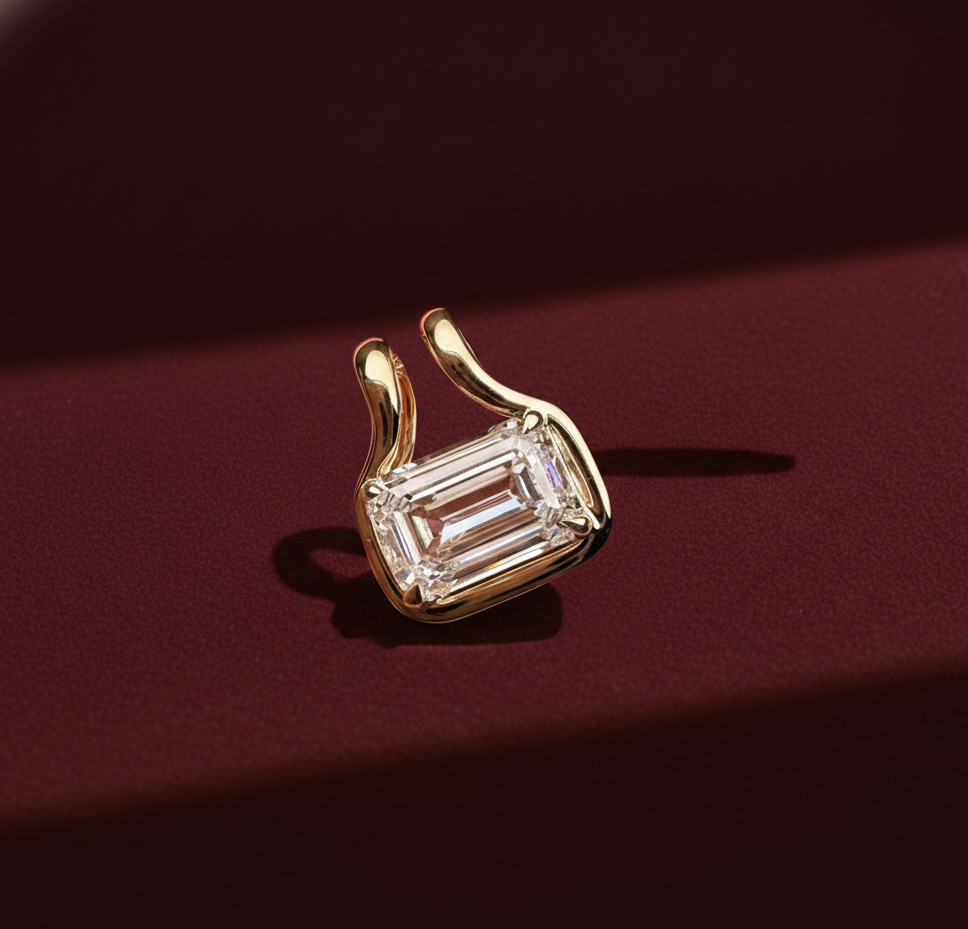 Emerald Cut Lab Grown Diamond Pendant, Solitaire Diamond Necklace, Minimalist Gold Pendant, IGI Certified, Gift for Her