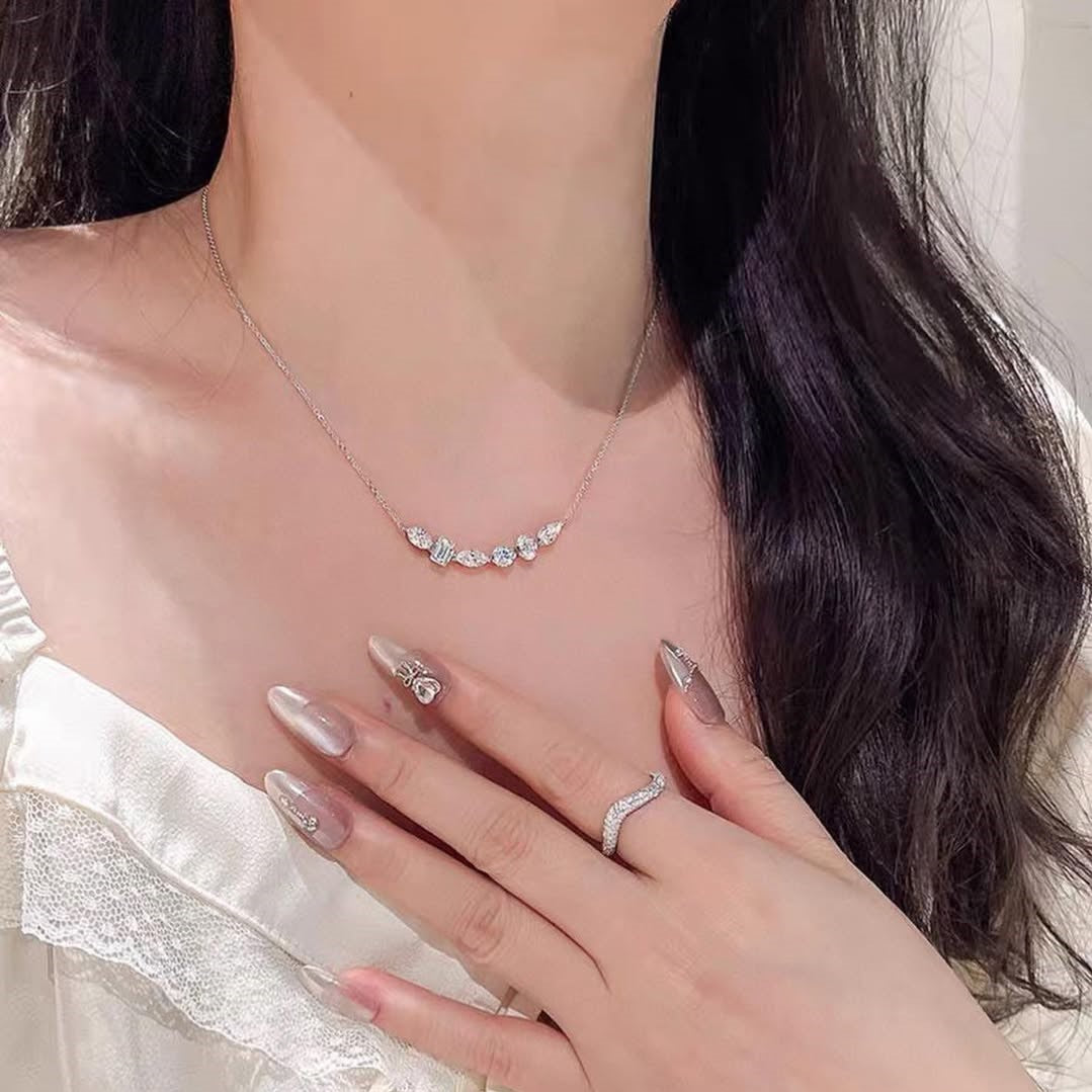 Dainty Floating Mixed Shape Necklace | Lab Grown Diamond | 14K Yellow Gold Minimalist Pendant