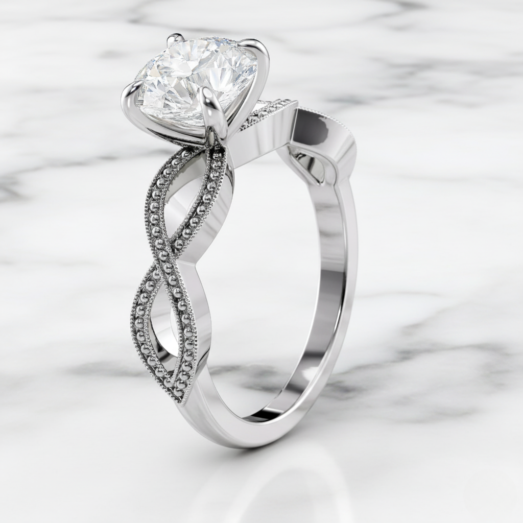 Elegant Round Engagement Ring with Milgrain Infinity Band | Lab Grown Diamond | 14K Yellow Gold