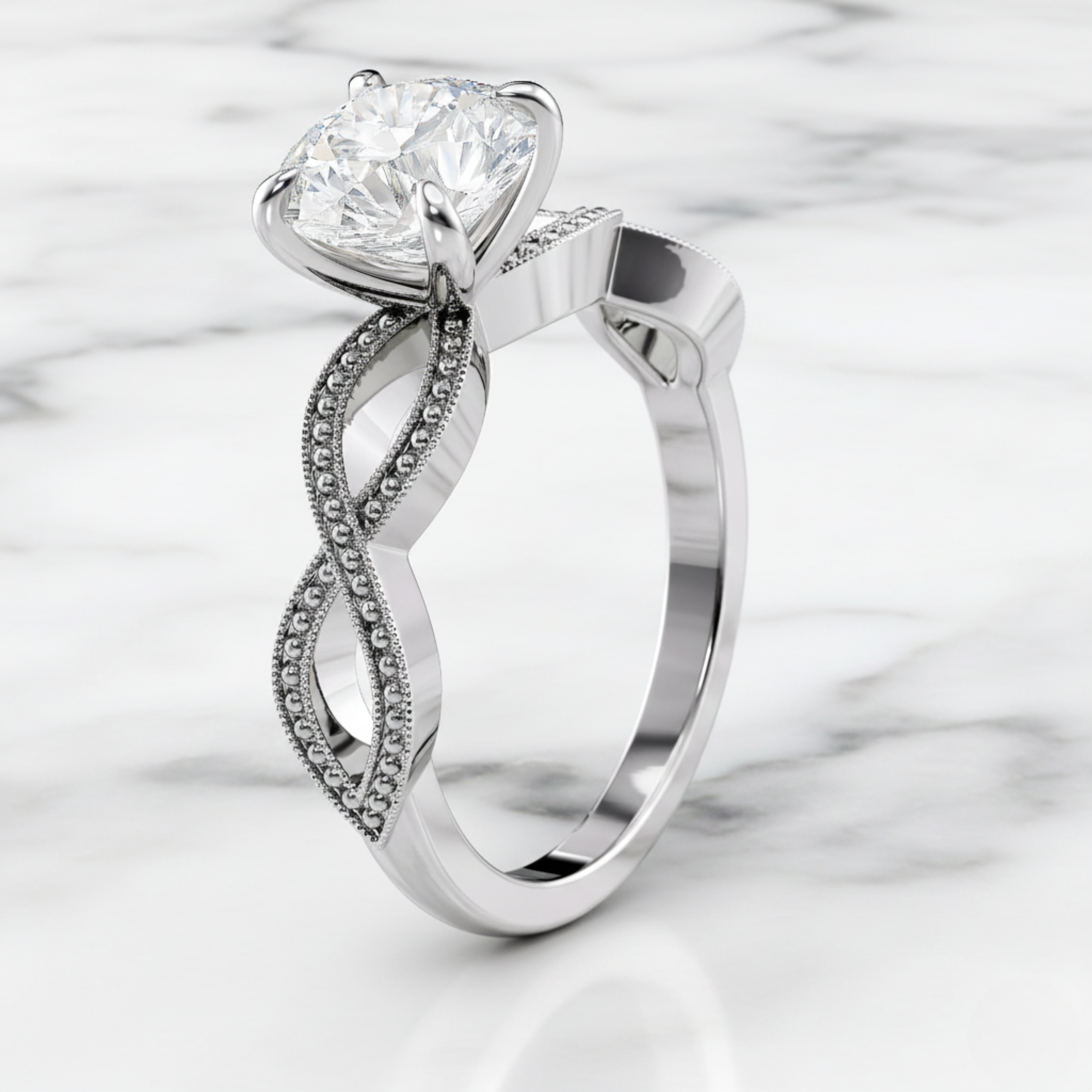 Elegant Round Engagement Ring with Milgrain Infinity Band | Lab Grown Diamond | 14K Yellow Gold