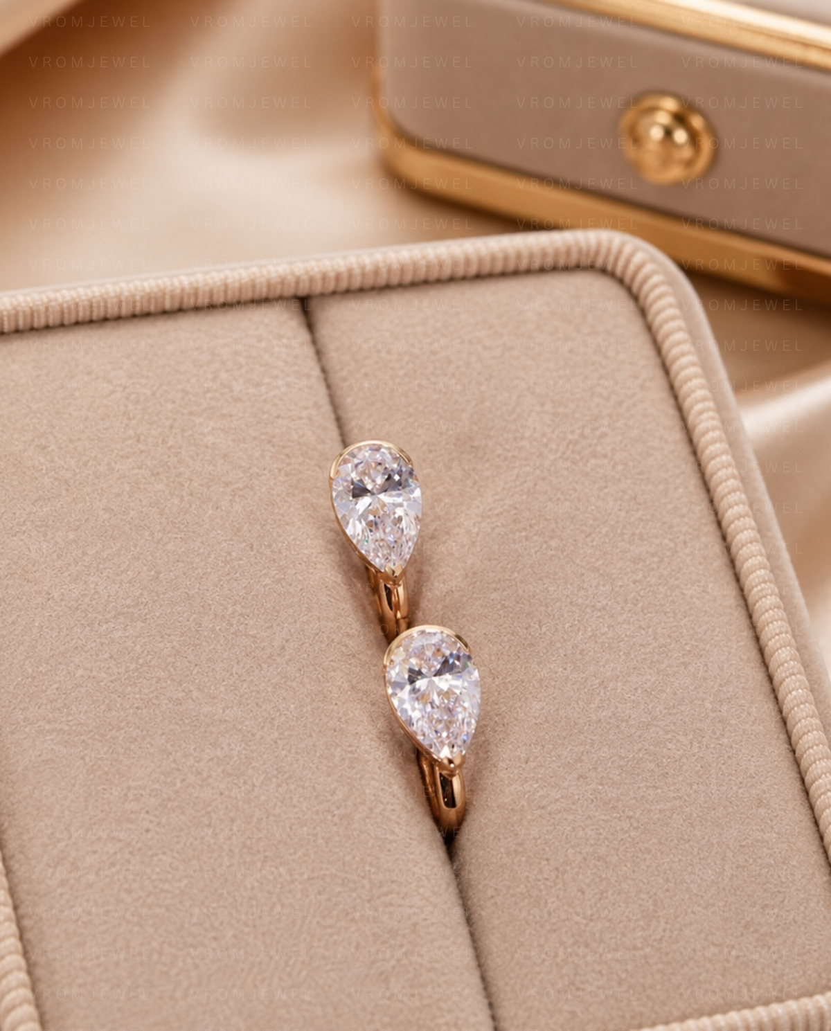 Pear Diamond Hoop Drop Earrings, Pear Lab Grown Diamond Earrings, Dangle Diamond Hoop Earrings, Gold Drop Earrings, Bridal Diamond Earrings