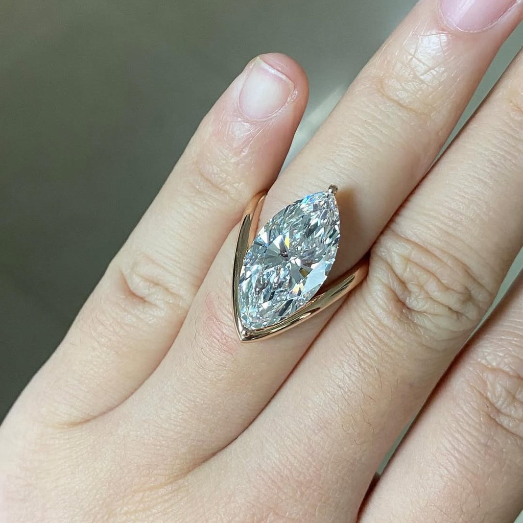 Marquise Cut Solitaire Ring | Lab Grown Diamond | 14K Yellow Gold