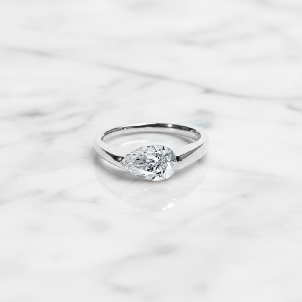 Modern Pear Cut East West Ring | Lab Grown Diamond | 14K Yellow Gold Sleek Style