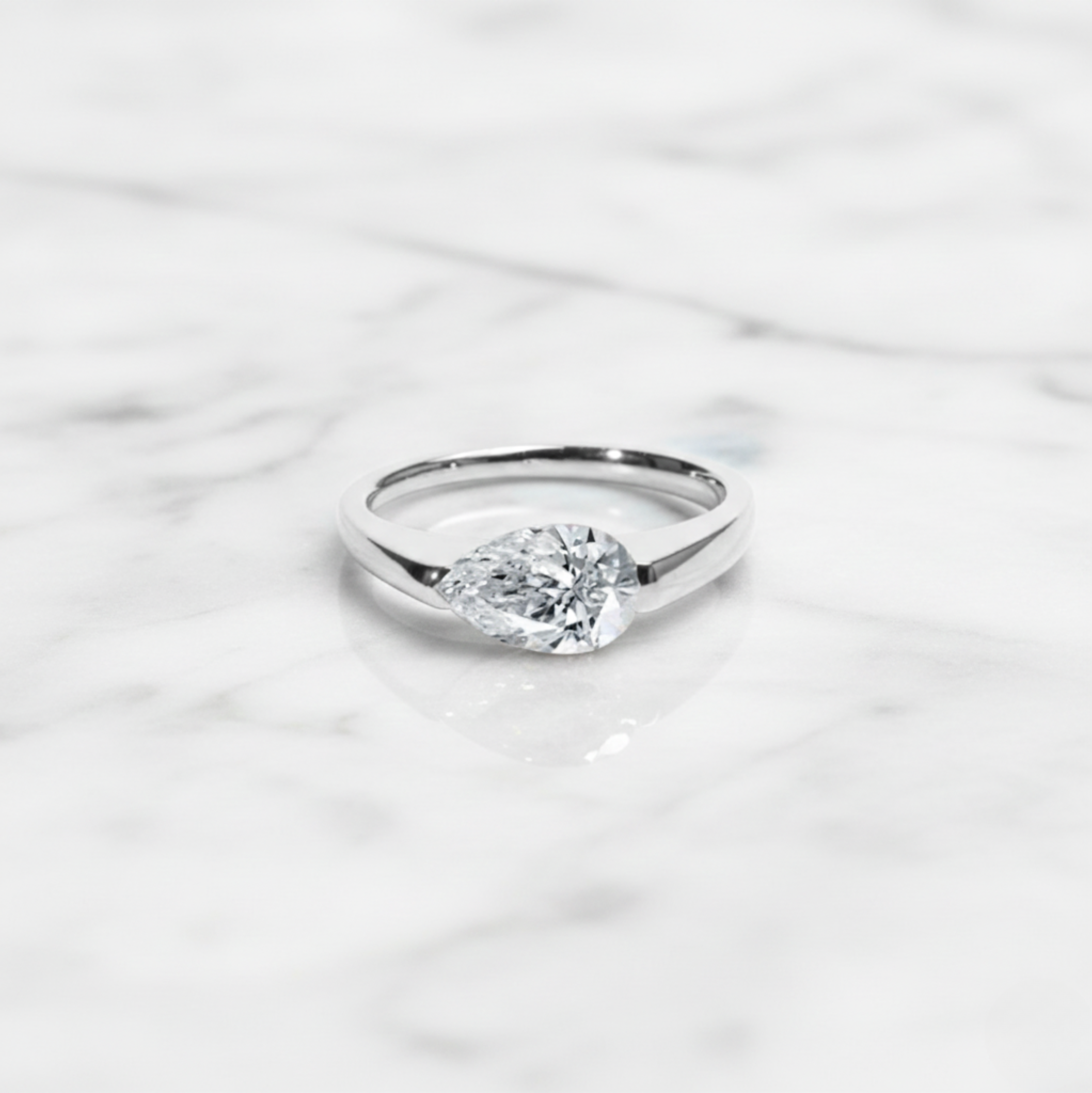 Modern Pear Cut East West Ring | Lab Grown Diamond | 14K Yellow Gold Sleek Style