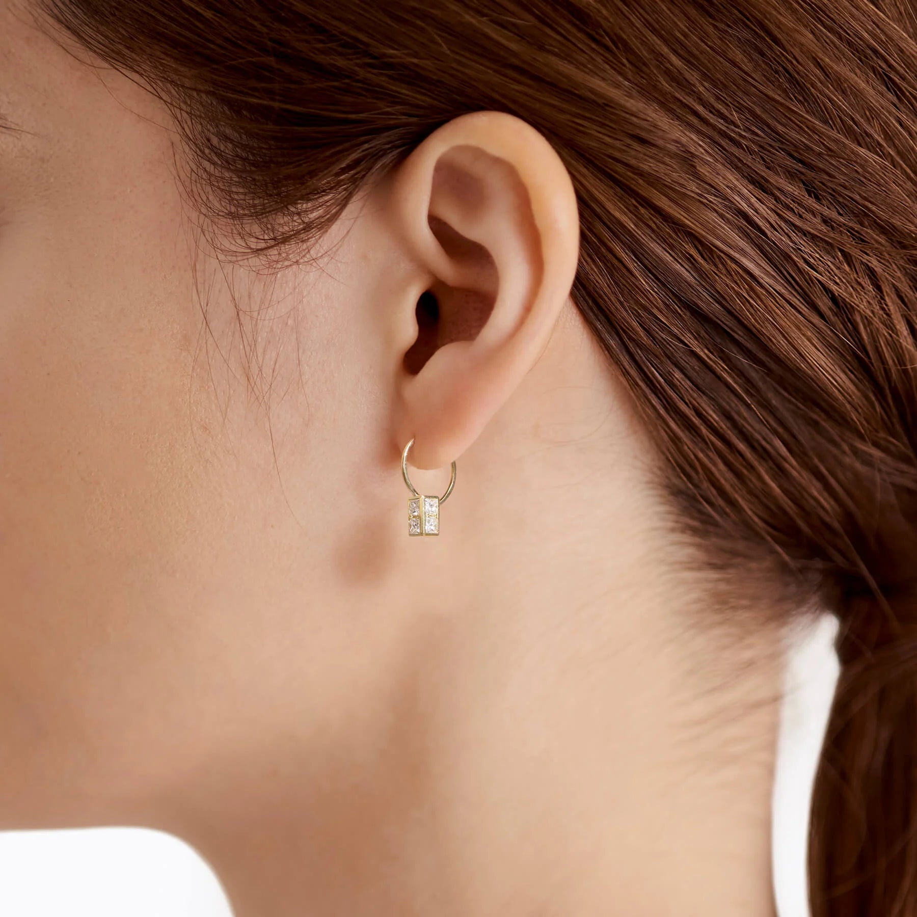 Geometric Rectangle Box Drop Earrings | Lab Grown Diamond | 14K Yellow Gold Modern Style