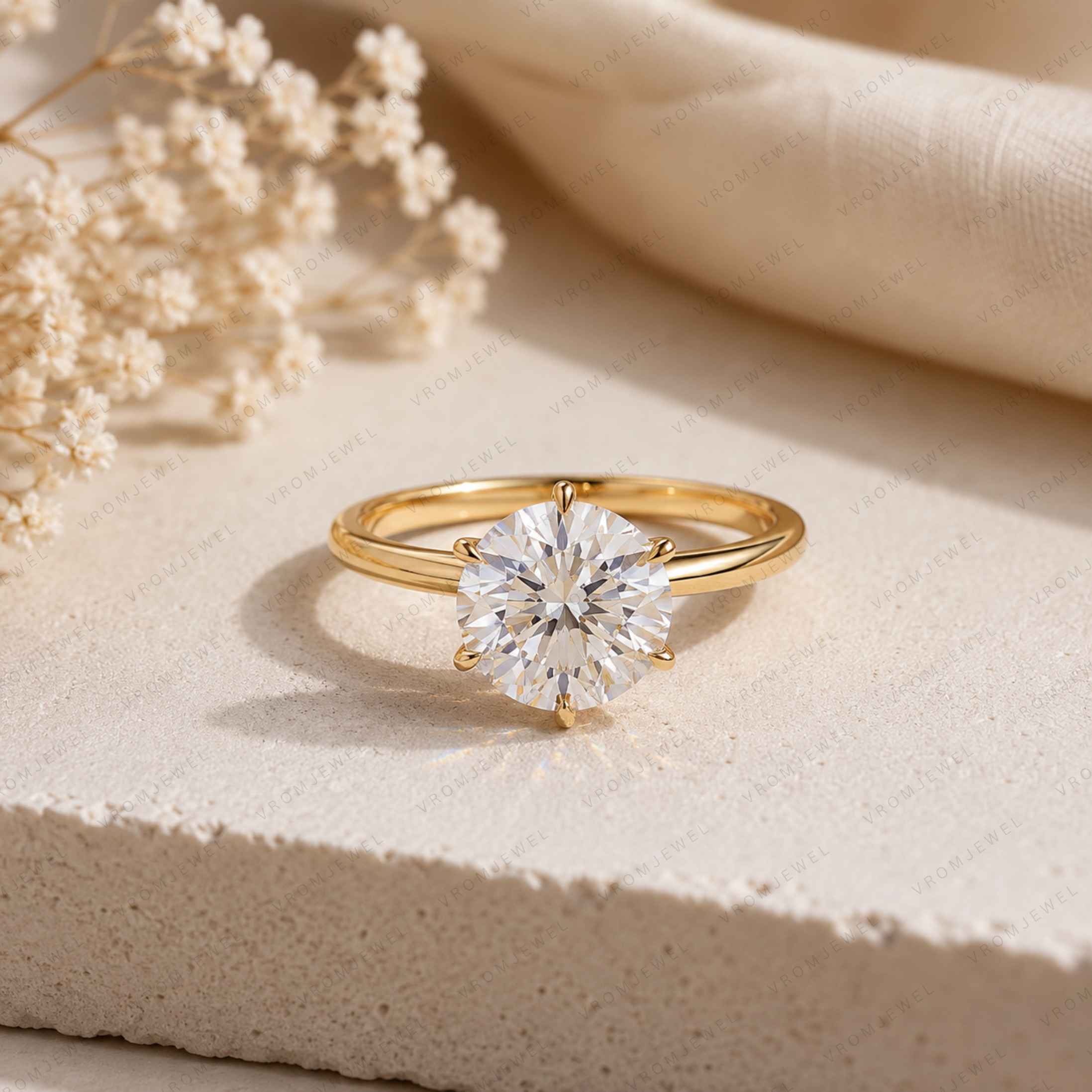 Elegant Round Lab Grown Diamond Engagement Solitaire Ring in Solid 14K Gold